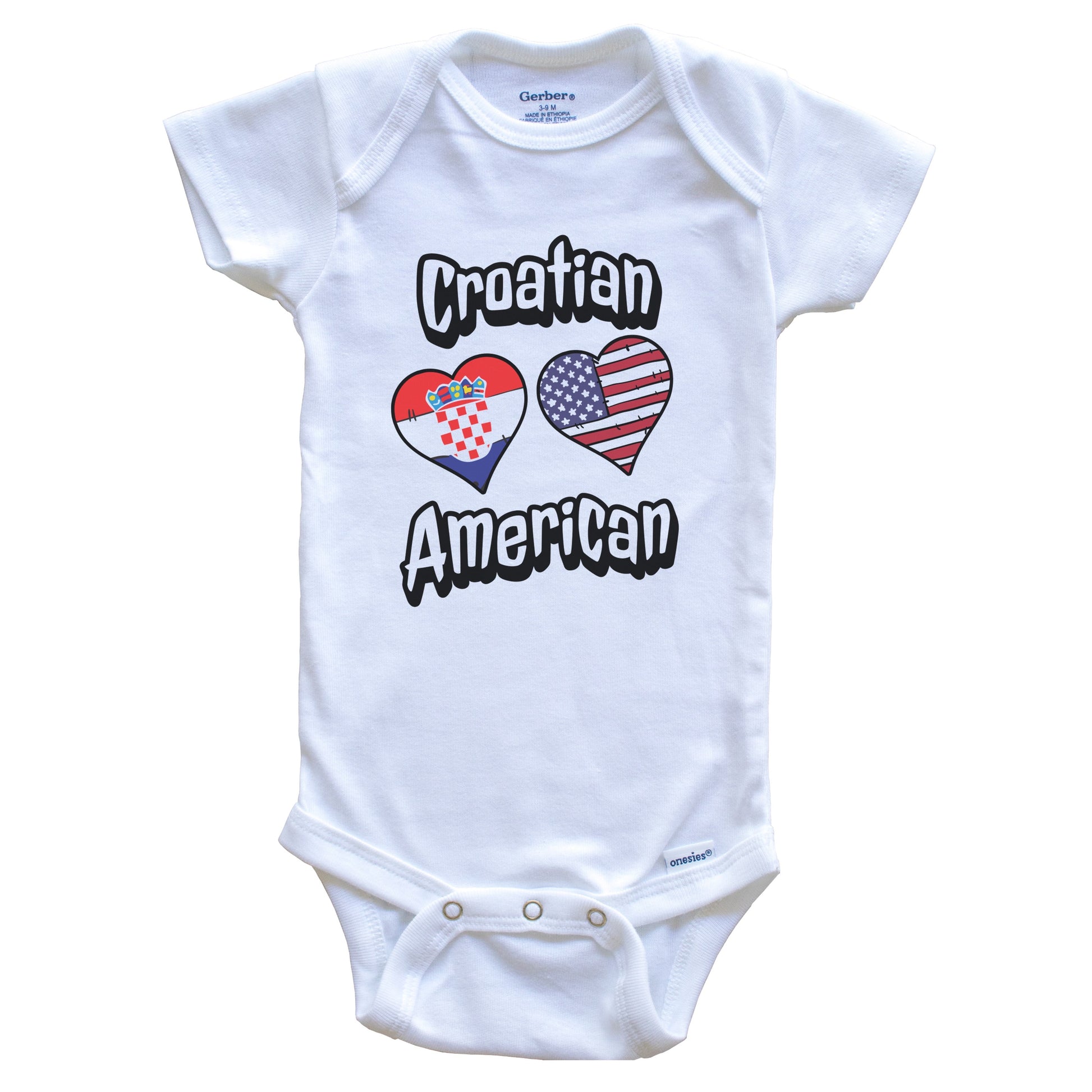 Croatian American Flag Hearts Combo Croatia Baby Bodysuit