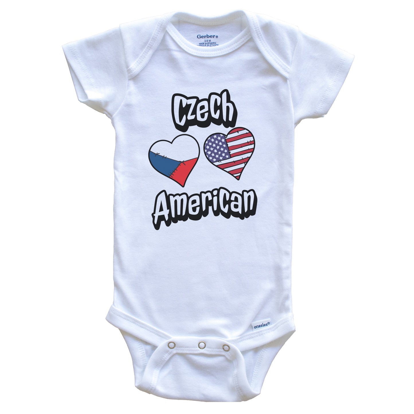 Czech American Flag Hearts Combo Czech Republic Baby Bodysuit