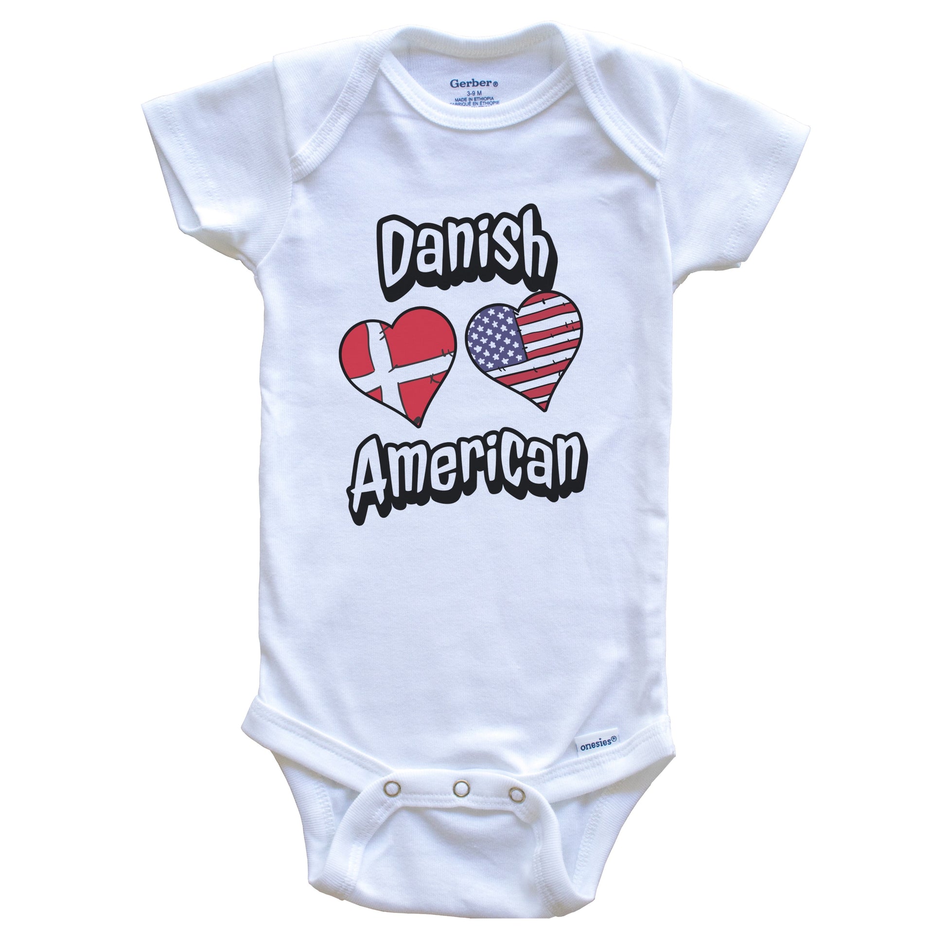 Danish American Flag Hearts Combo Denmark Baby Bodysuit