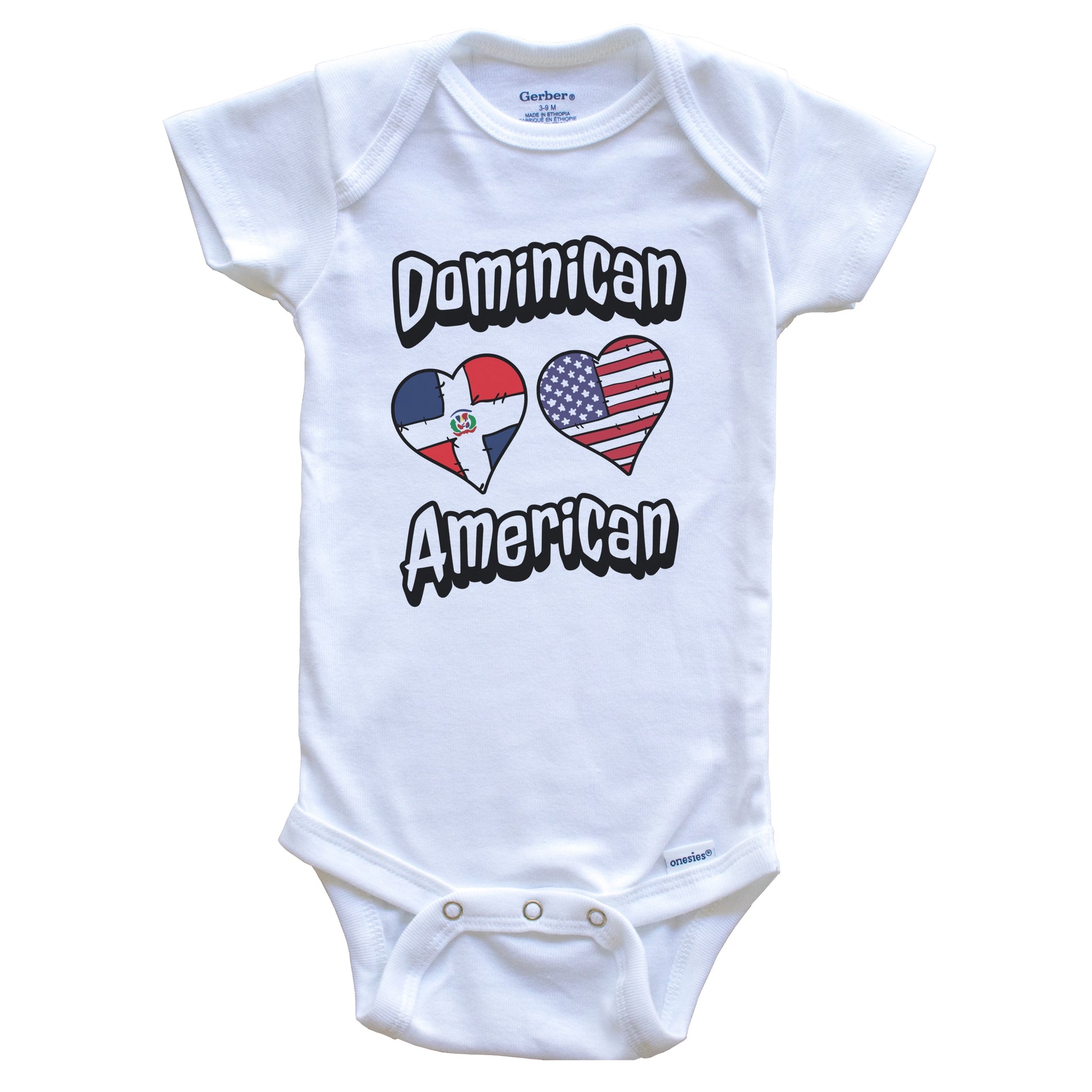 Dominican American Flag Hearts Combo Dominican Republic Baby Bodysuit