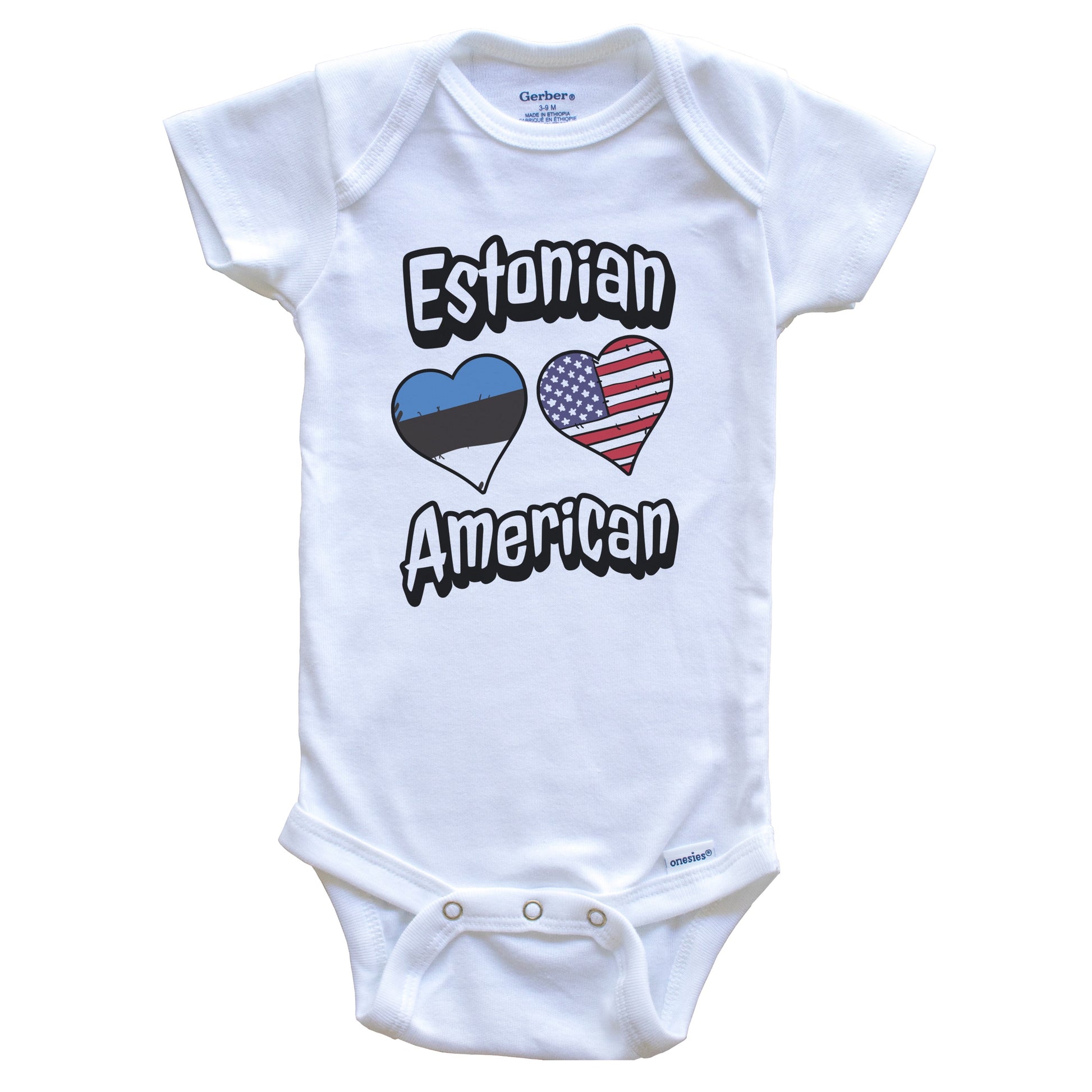 Estonian American Flag Hearts Combo Estonia Baby Bodysuit