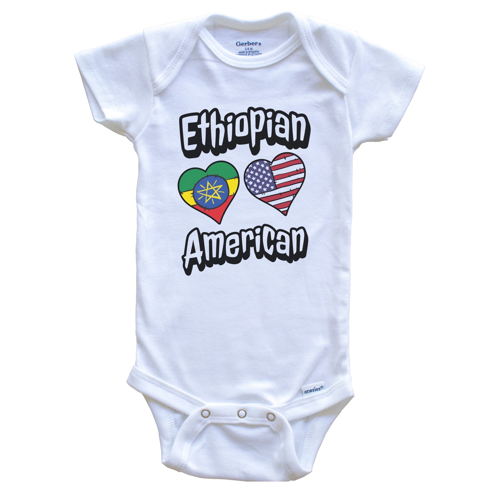 Ethiopian American Flag Hearts Combo Ethiopia Baby Bodysuit