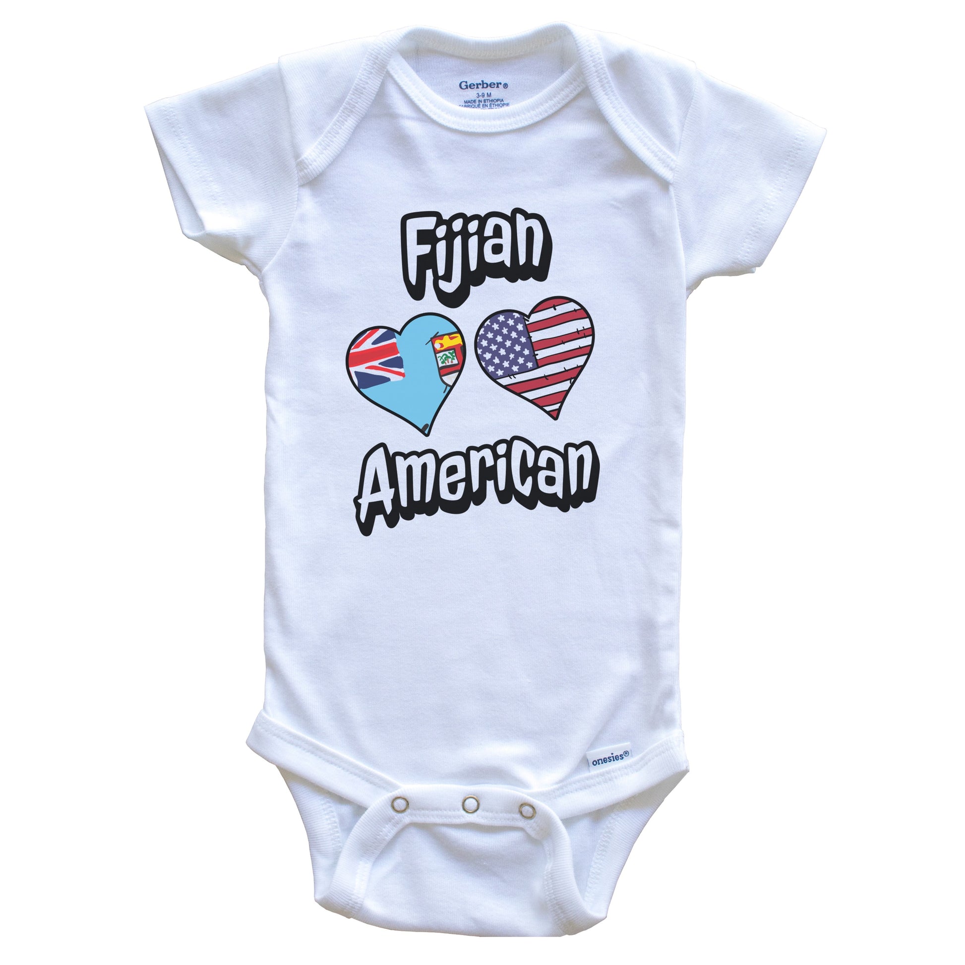 Fijian American Flag Hearts Combo Fiji Baby Bodysuit