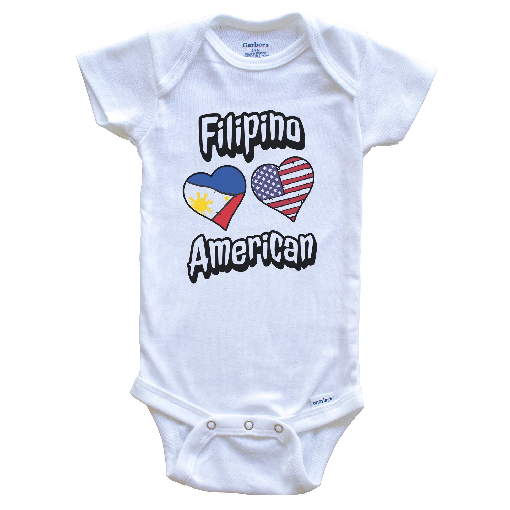 Filipino American Flag Hearts Combo Philippines Baby Bodysuit