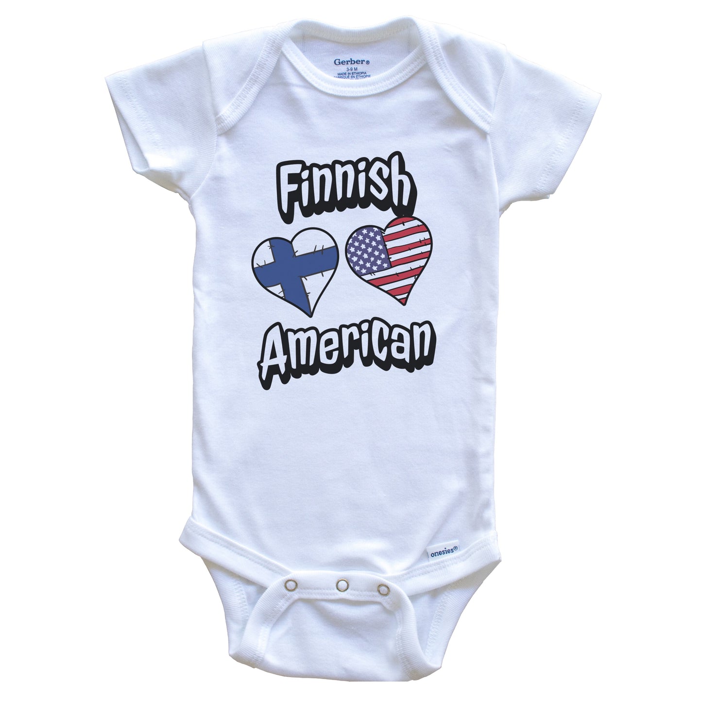 Finnish American Flag Hearts Combo Finland Baby Bodysuit