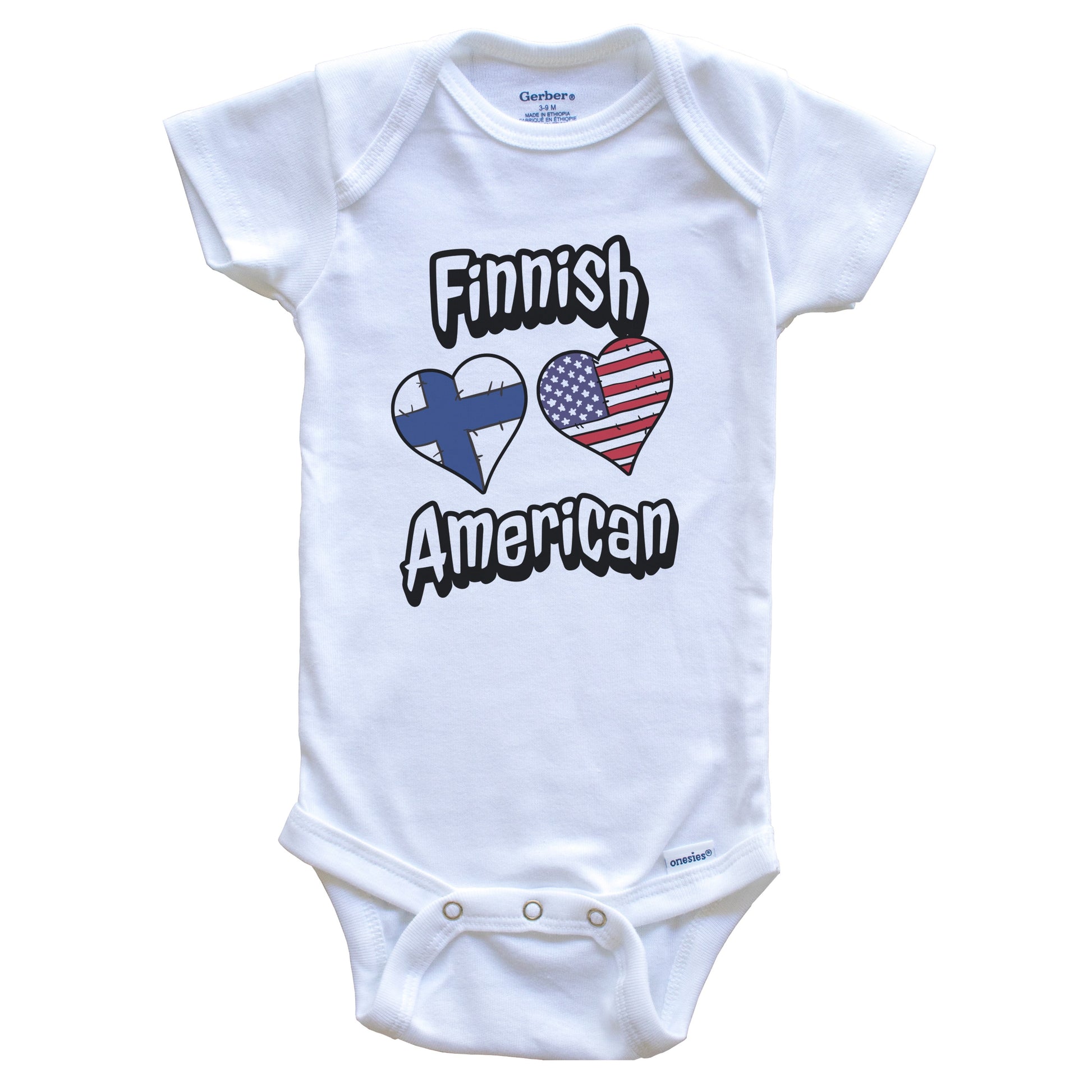 Finnish American Flag Hearts Combo Finland Baby Bodysuit