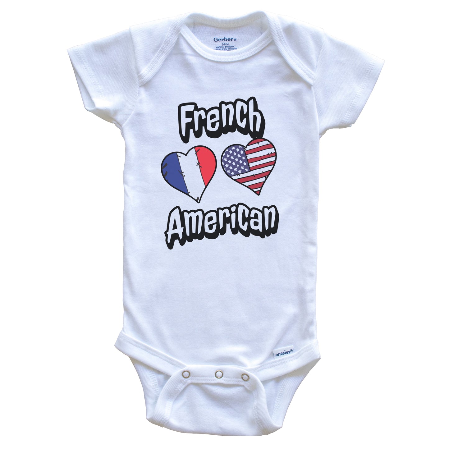 French American Flag Hearts Combo France Baby Bodysuit