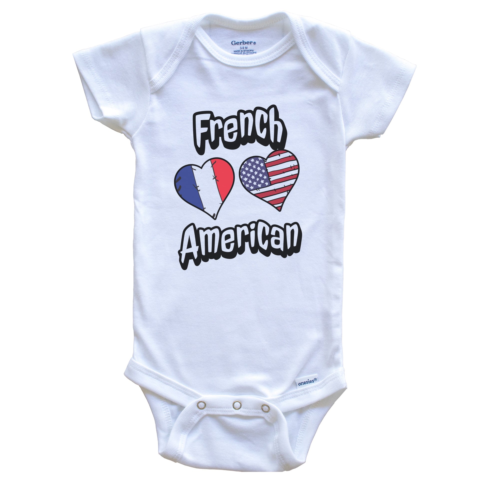 French American Flag Hearts Combo France Baby Bodysuit