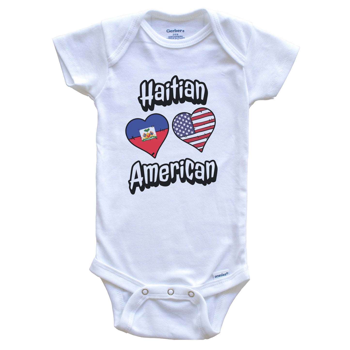Haitian American Flag Hearts Combo Haiti Baby Bodysuit