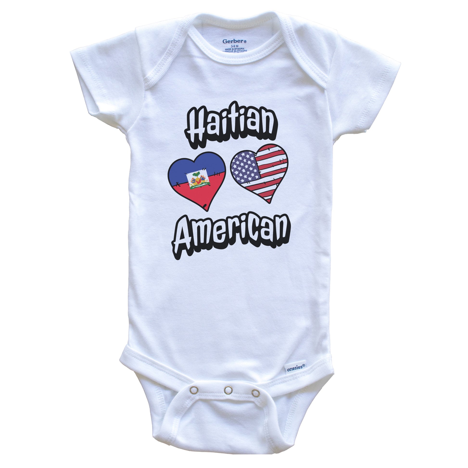 Haitian American Flag Hearts Combo Haiti Baby Bodysuit