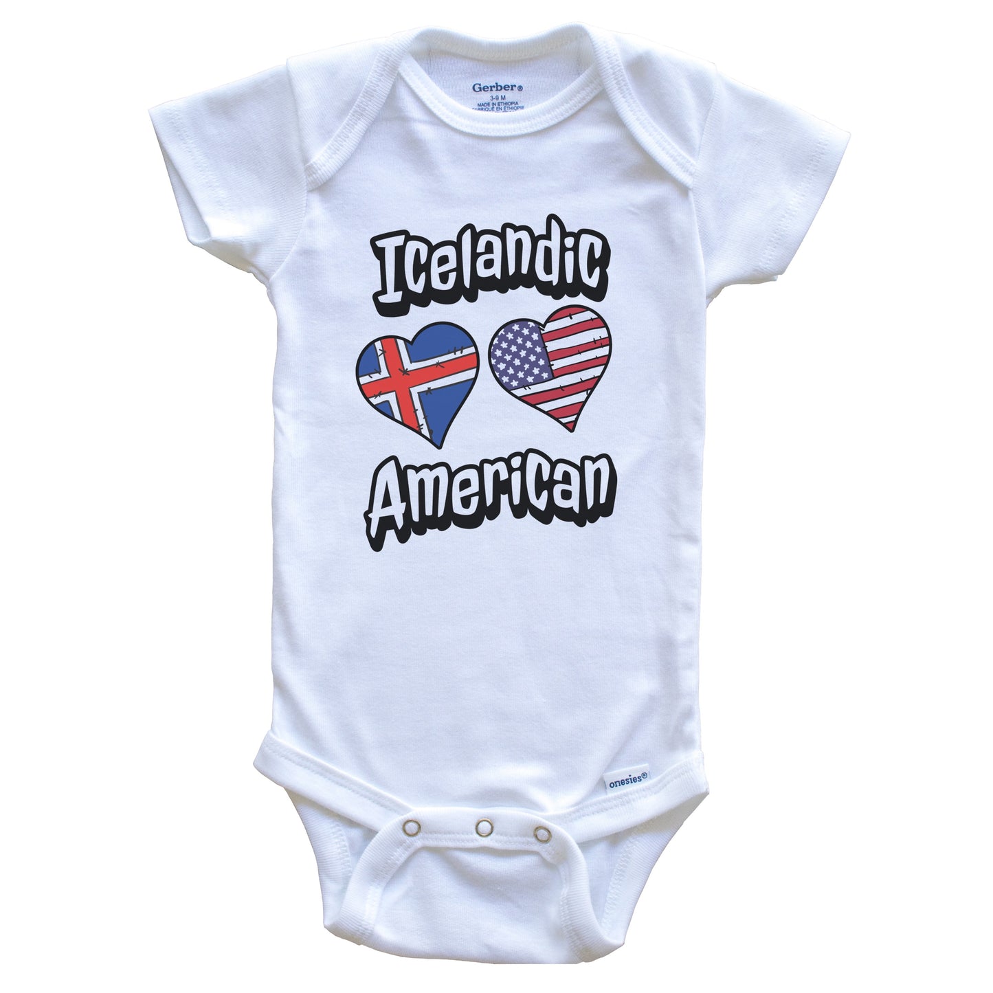 Icelandic American Flag Hearts Combo Iceland Baby Bodysuit