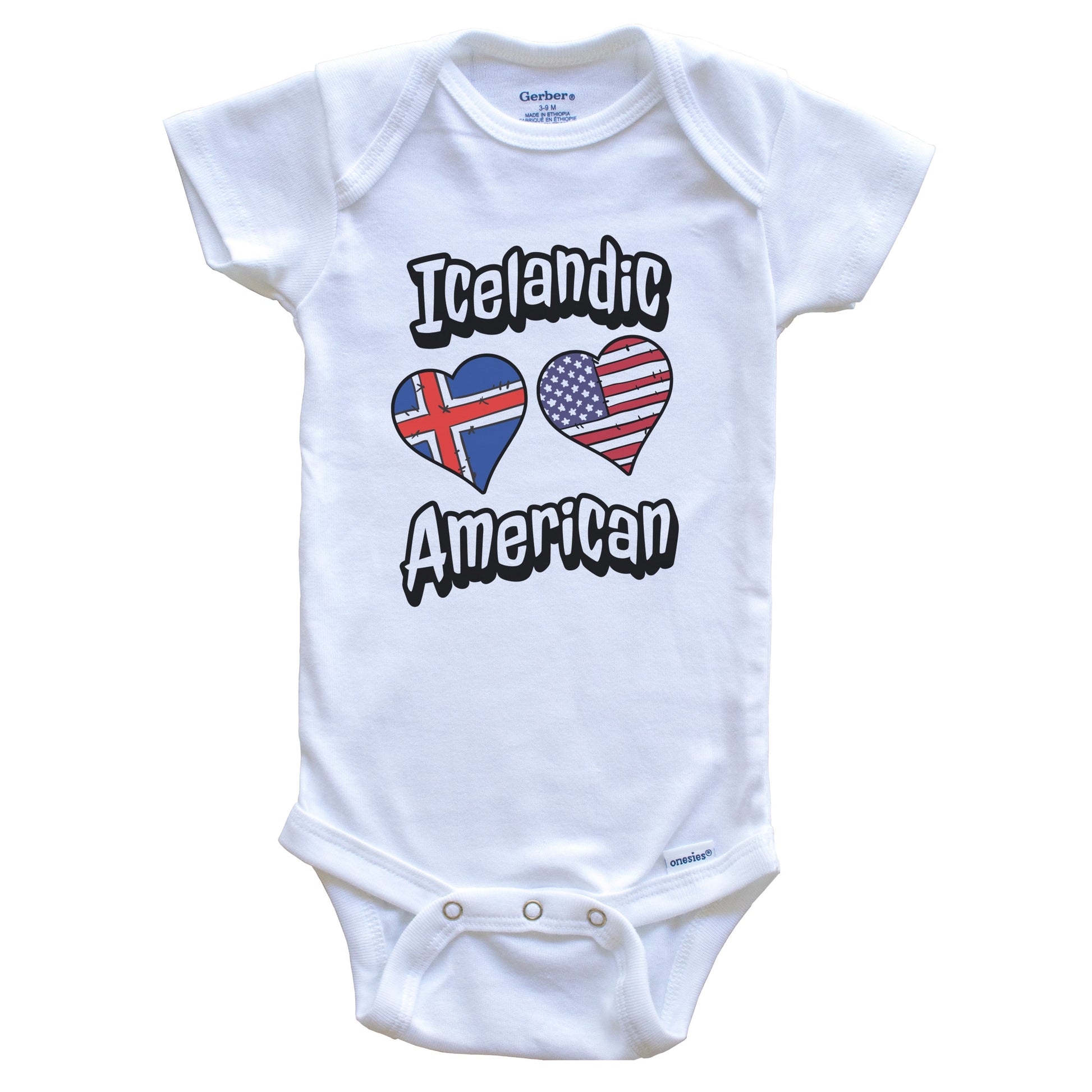 Icelandic American Flag Hearts Combo Iceland Baby Bodysuit
