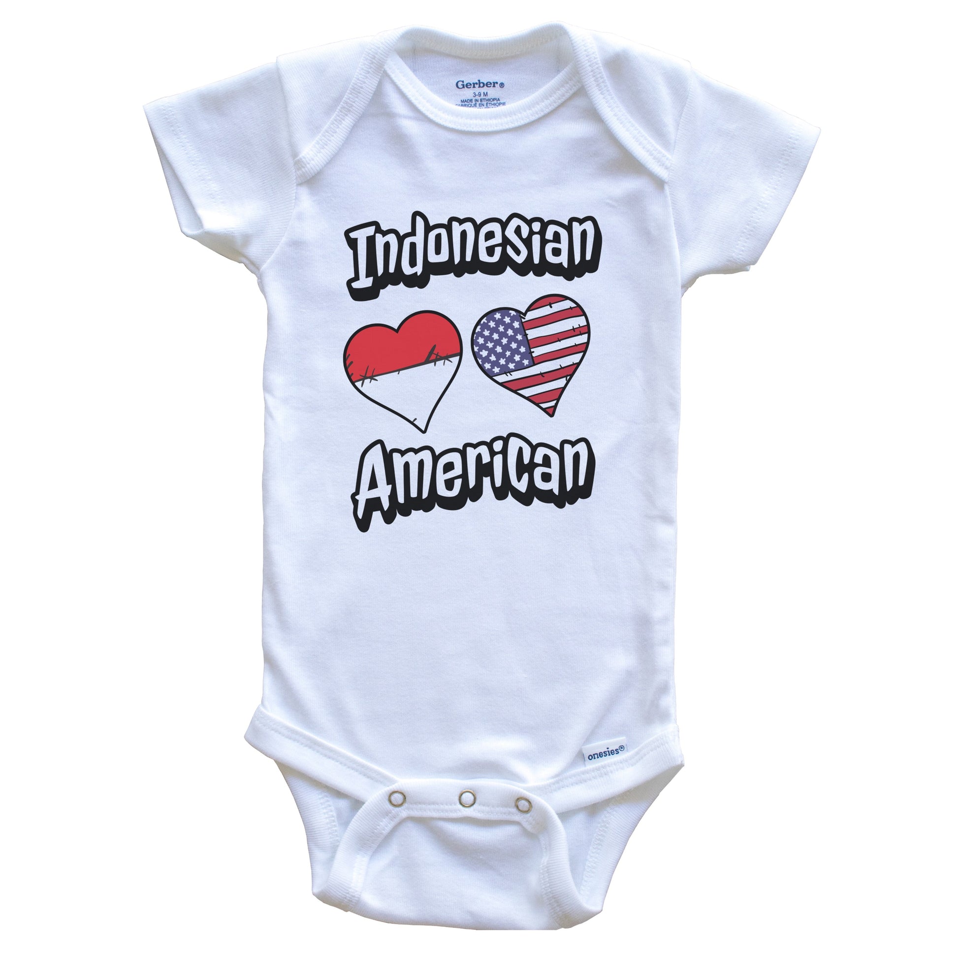 Indonesian American Flag Hearts Combo Indonesia Baby Bodysuit