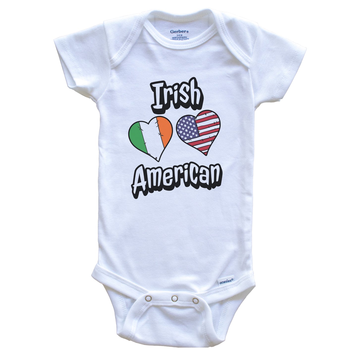 Irish American Flag Hearts Combo Ireland Baby Bodysuit
