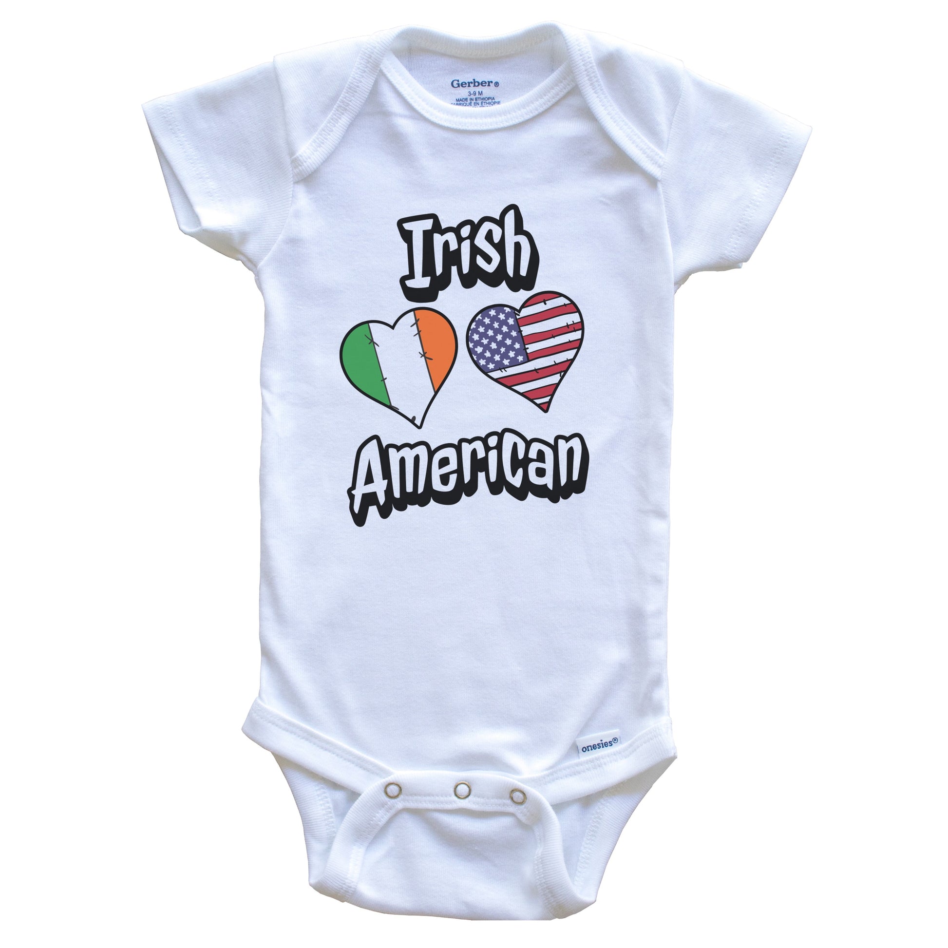Irish American Flag Hearts Combo Ireland Baby Bodysuit