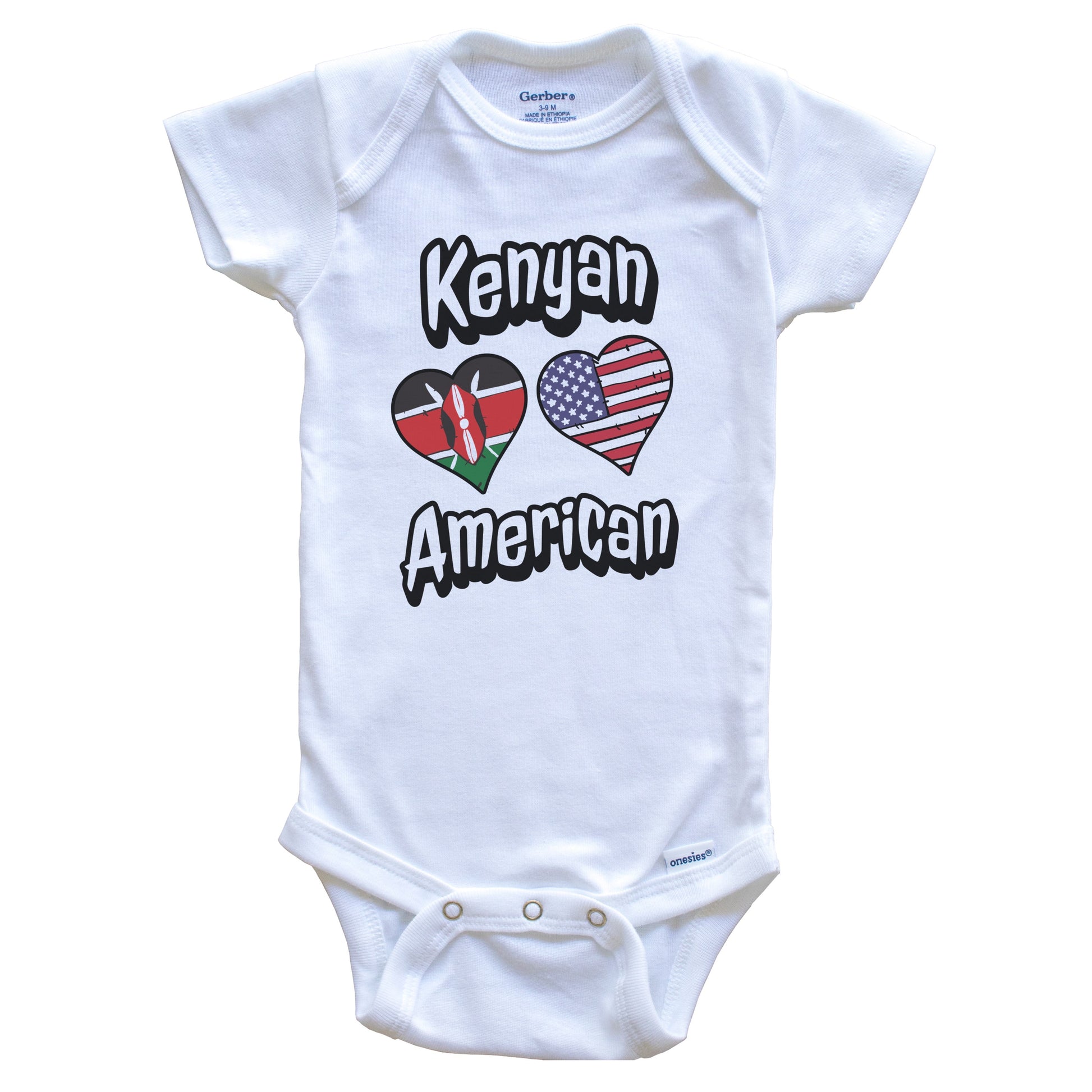Kenyan American Flag Hearts Combo Kenya Baby Bodysuit