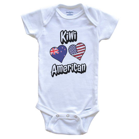Kiwi American Flag Hearts Combo New Zealand Baby Bodysuit
