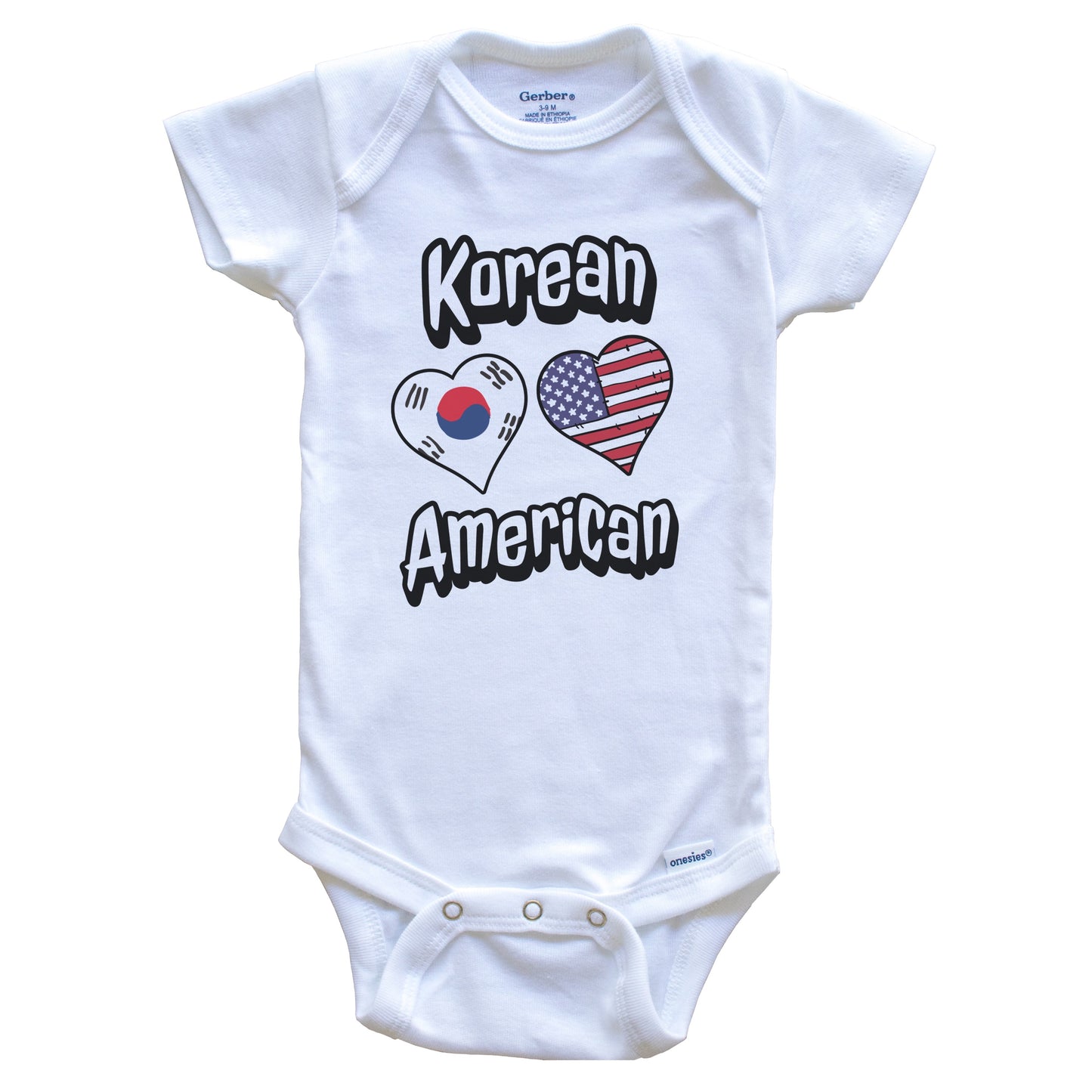 Korean American Flag Hearts Combo South Korea Baby Bodysuit