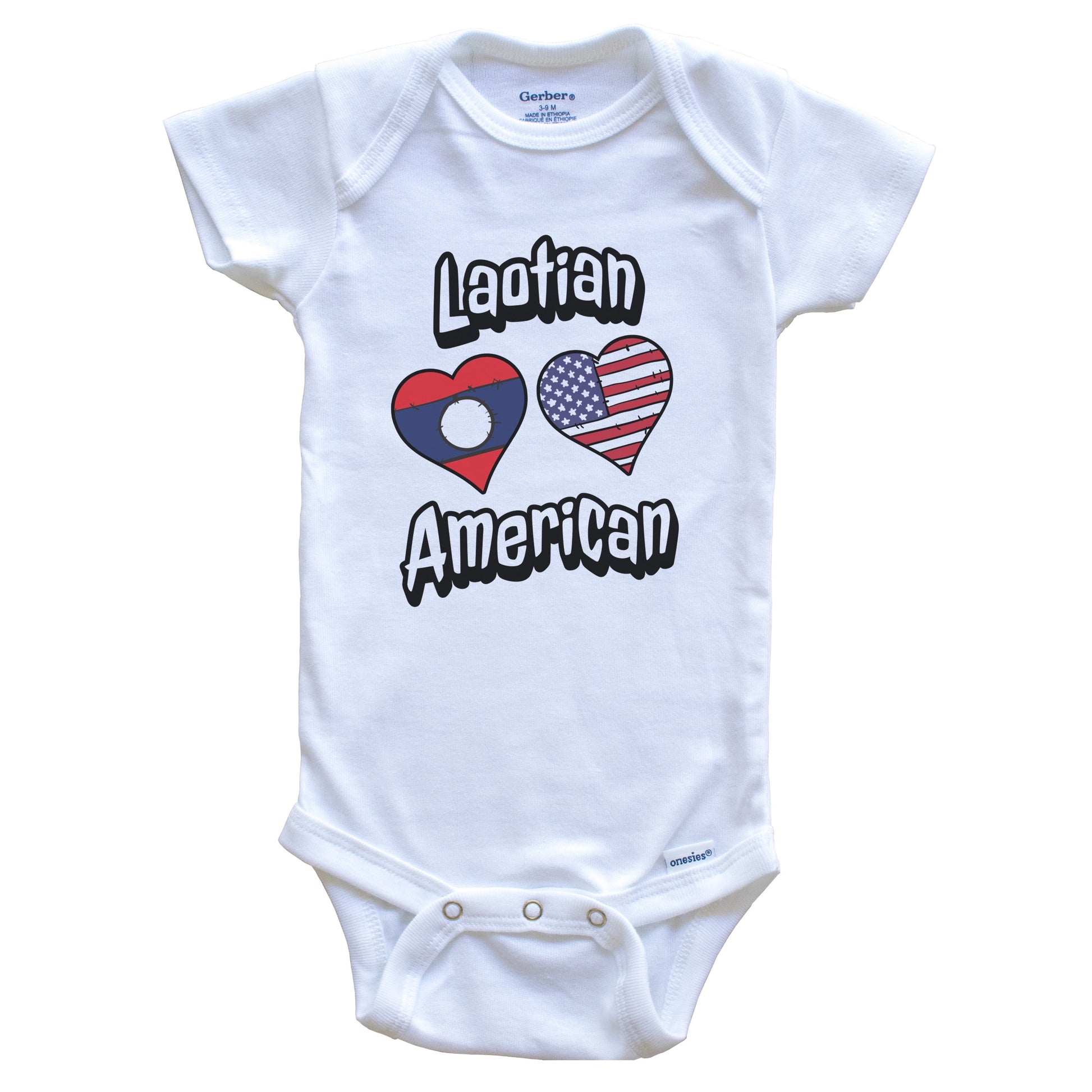 Laotian American Flag Hearts Combo Laos Baby Bodysuit