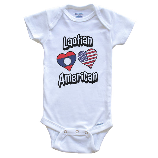 Laotian American Flag Hearts Combo Laos Baby Bodysuit