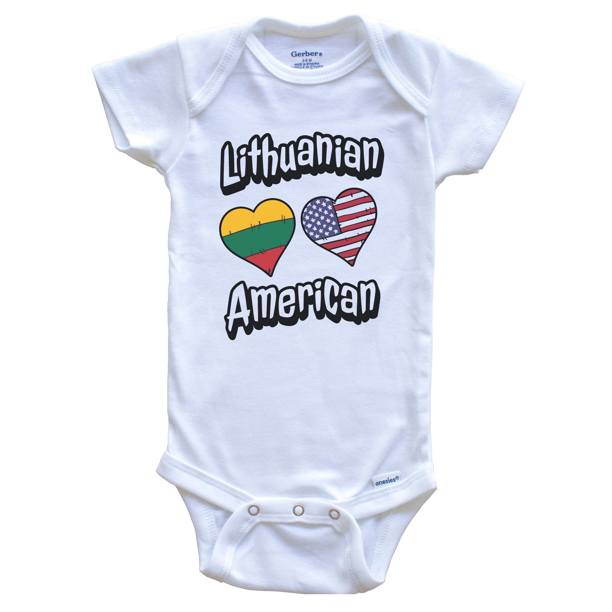 Lithuanian American Flag Hearts Combo Lithuania Baby Bodysuit