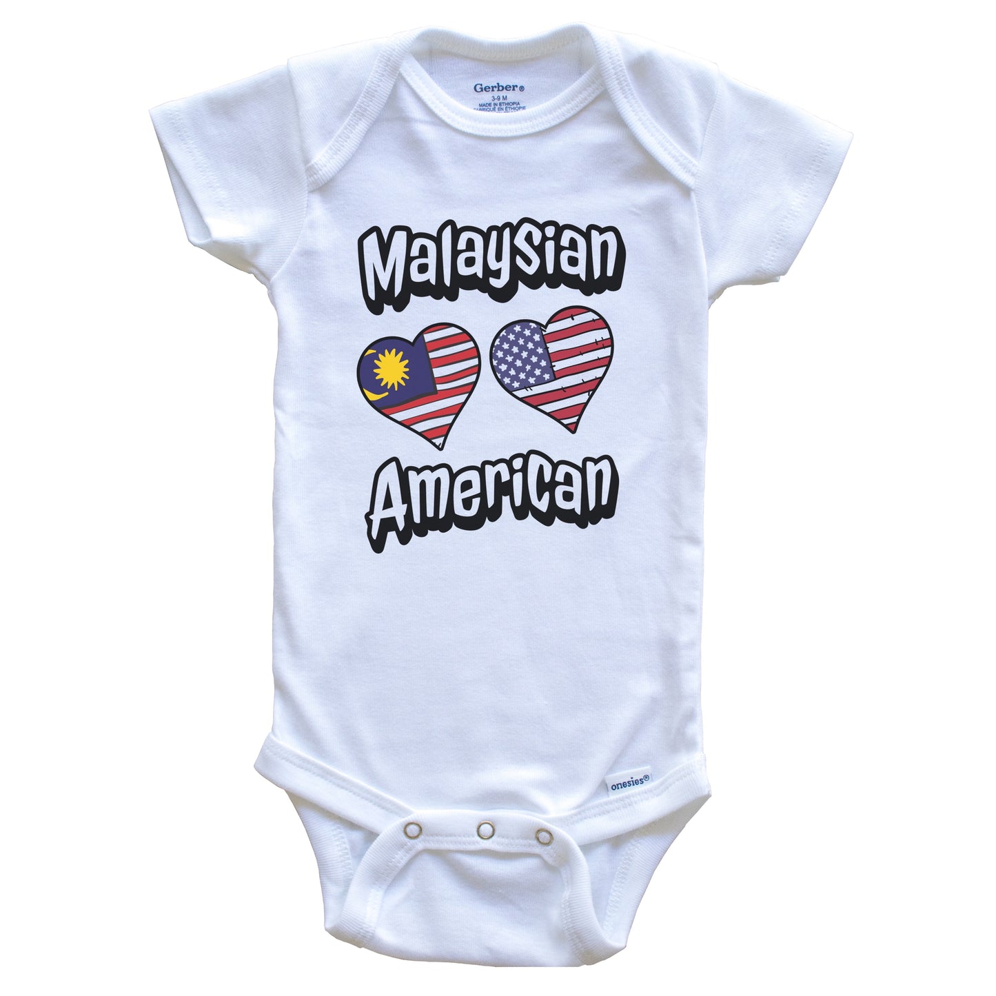 Malaysian American Flag Hearts Combo Malaysia Baby Bodysuit