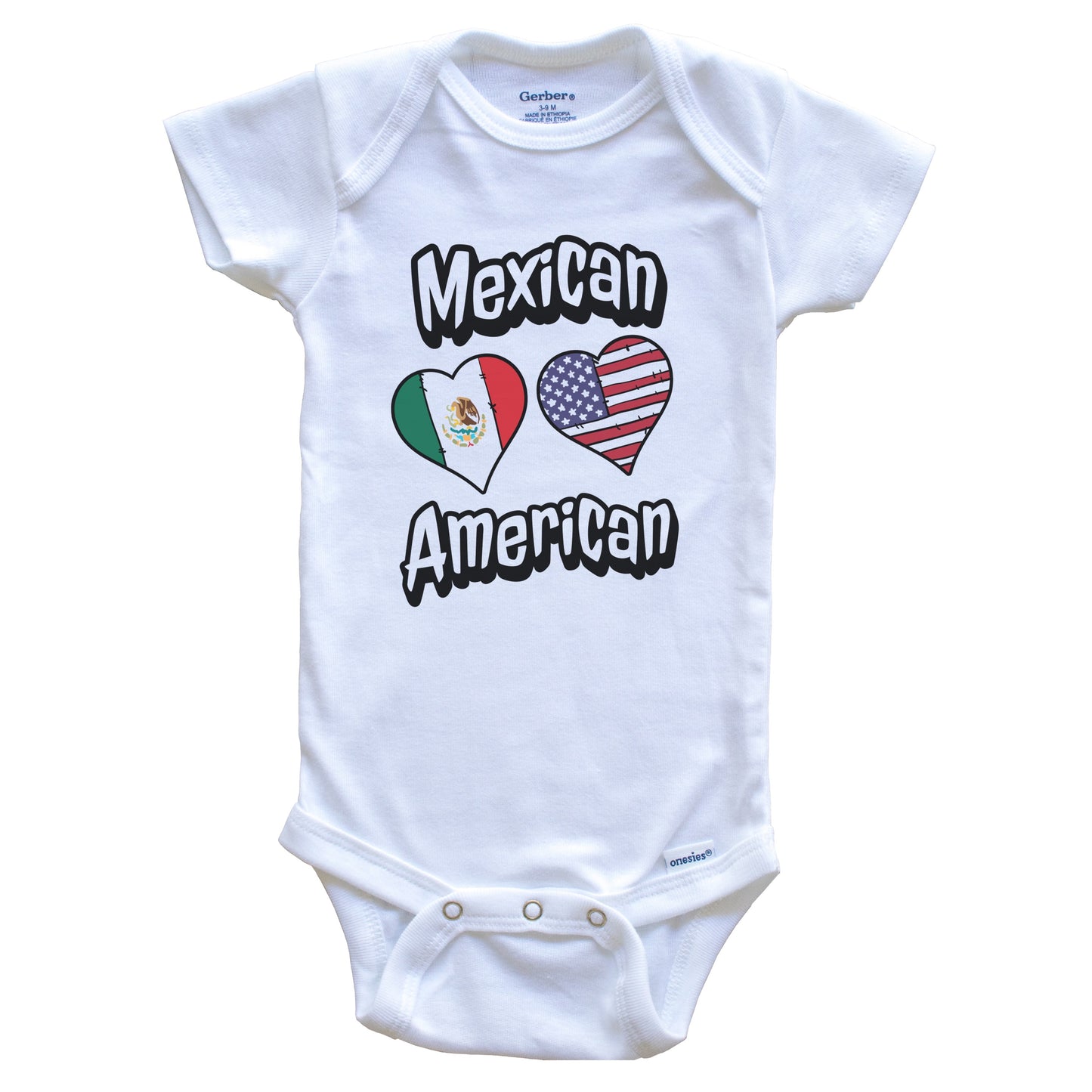 Mexican American Flag Hearts Combo Mexico Baby Bodysuit
