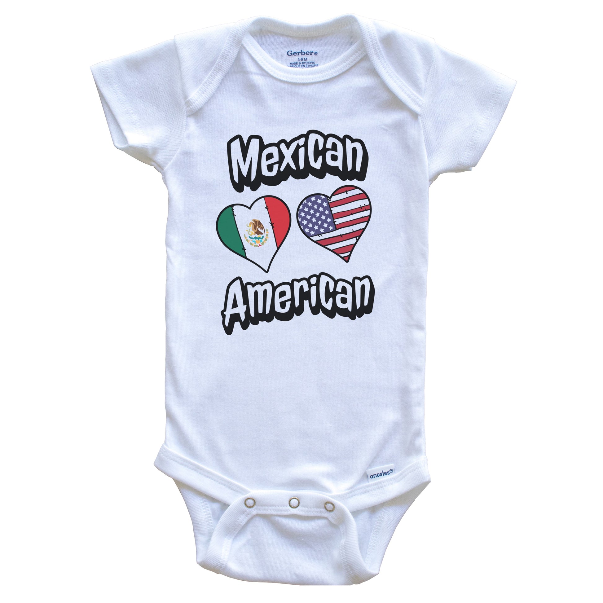 Mexican American Flag Hearts Combo Mexico Baby Bodysuit