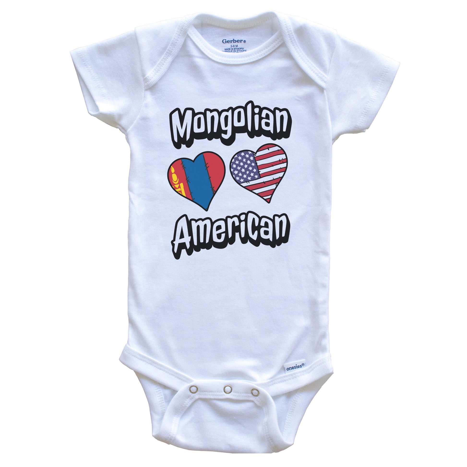 Mongolian American Flag Hearts Combo Mongolia Baby Bodysuit