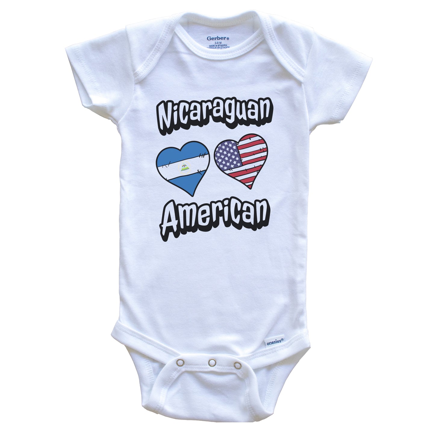 Nicaraguan American Flag Hearts Combo Nicaragua Baby Bodysuit