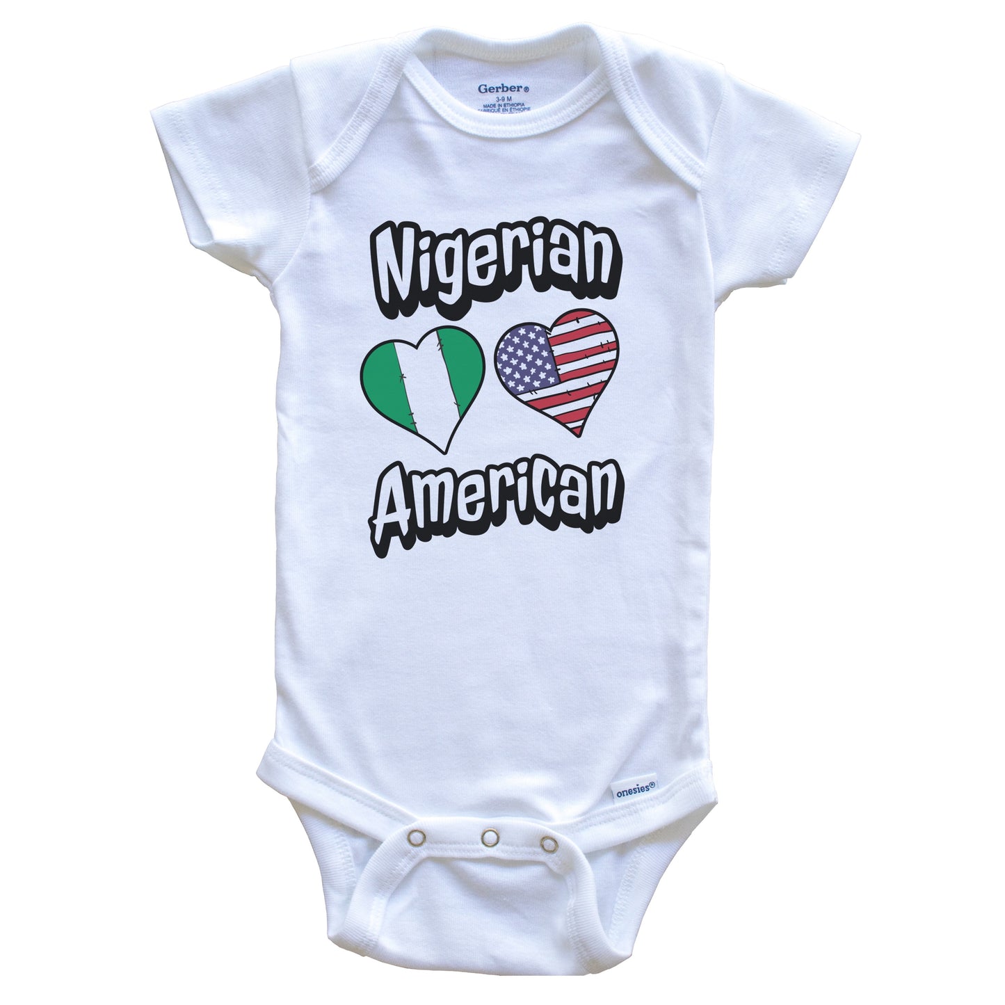 Nigerian American Flag Hearts Combo Nigeria Baby Bodysuit