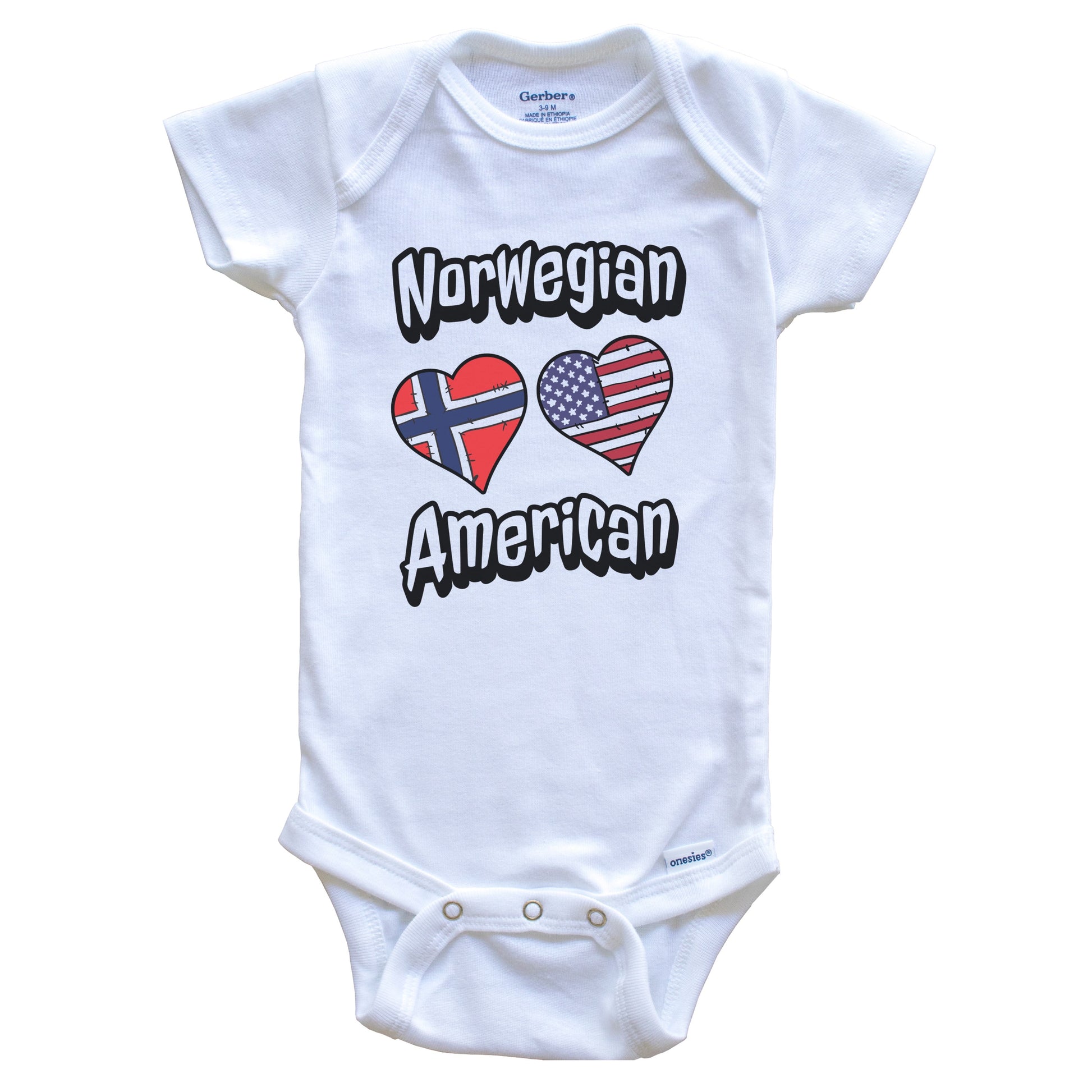 Norwegian American Flag Hearts Combo Norway Baby Bodysuit
