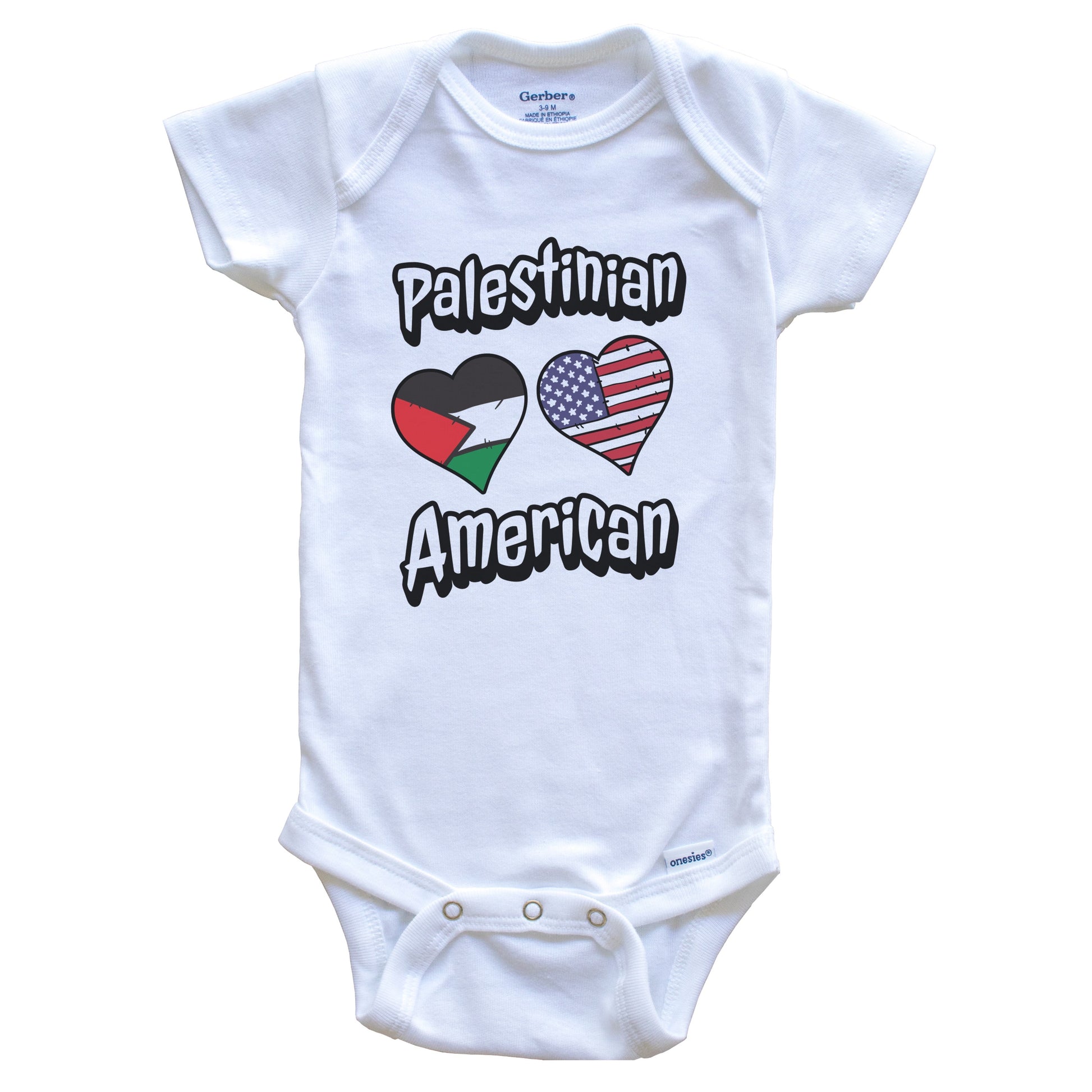 Palestinian American Flag Hearts Combo Palestine Baby Bodysuit