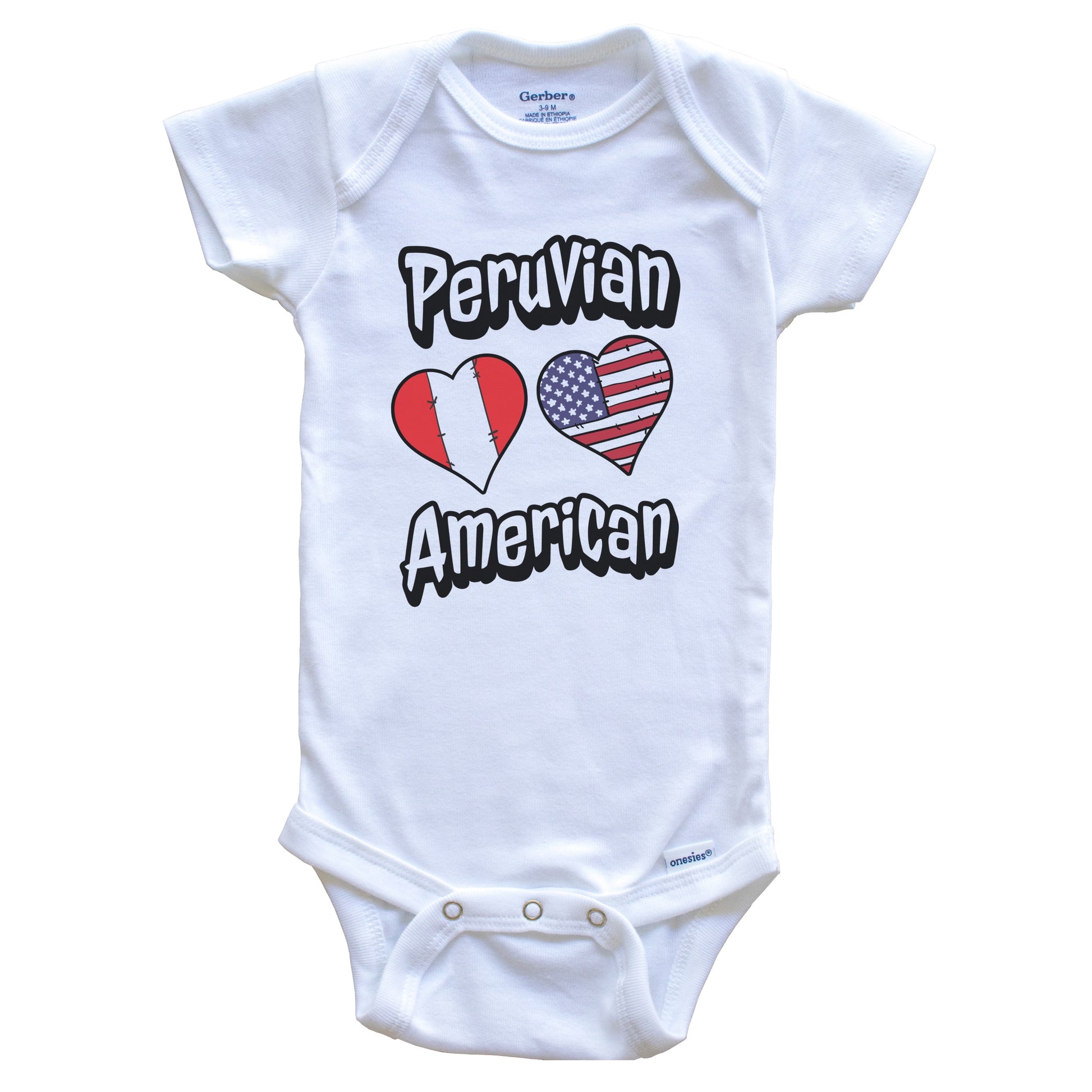 Peruvian American Flag Hearts Combo Peru Baby Bodysuit