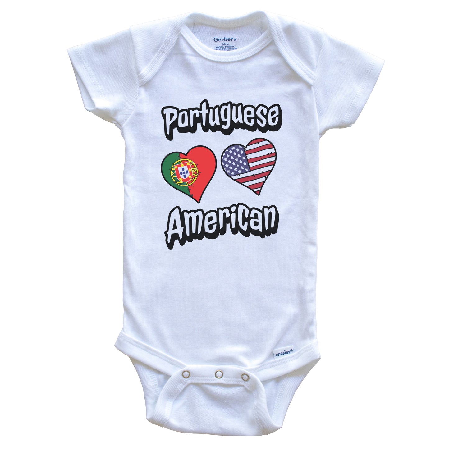 Portuguese American Flag Hearts Combo Portugal Baby Bodysuit