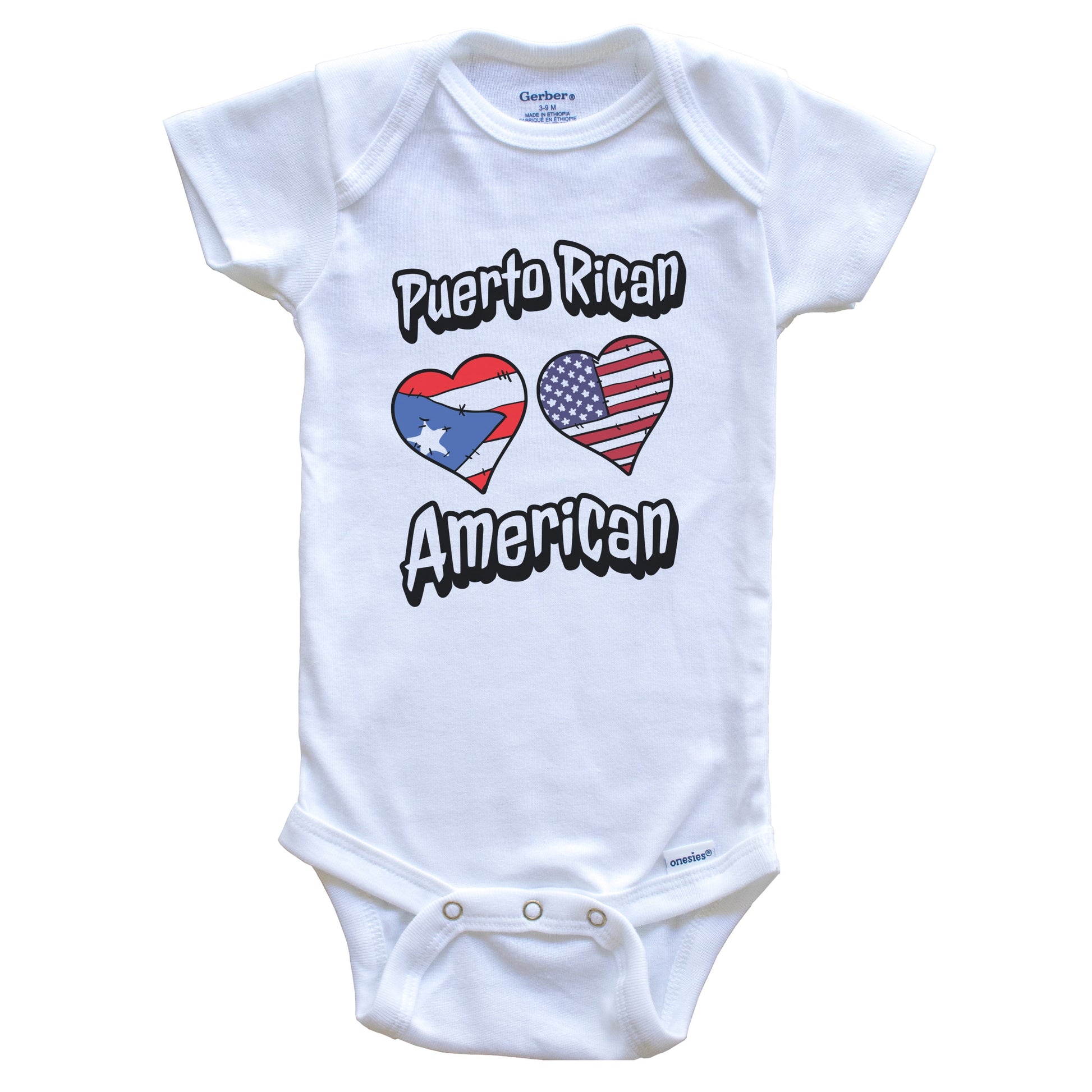 Puerto Rican American Flag Hearts Combo Puerto Rico Baby Bodysuit