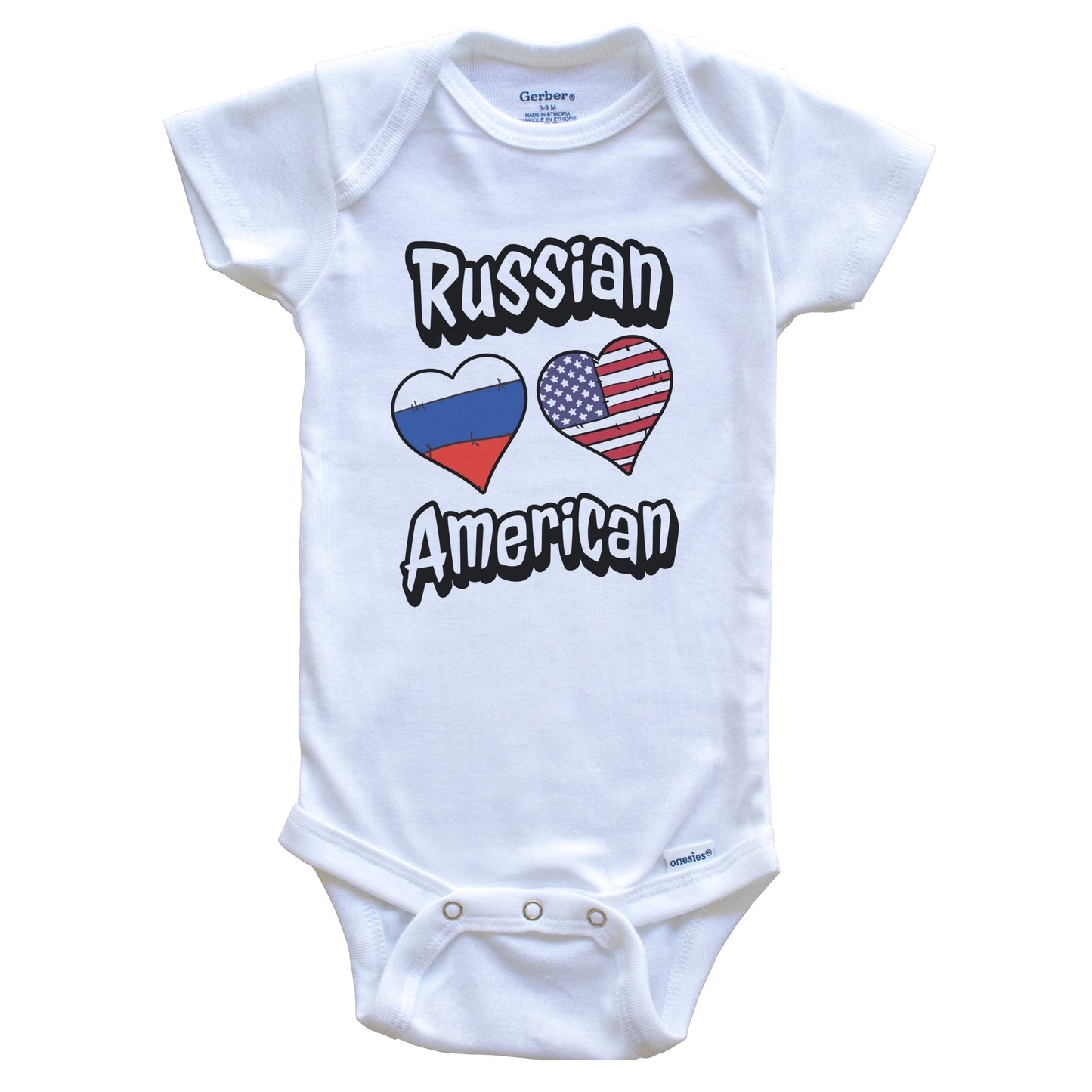 Russian American Flag Hearts Combo Russia Baby Bodysuit