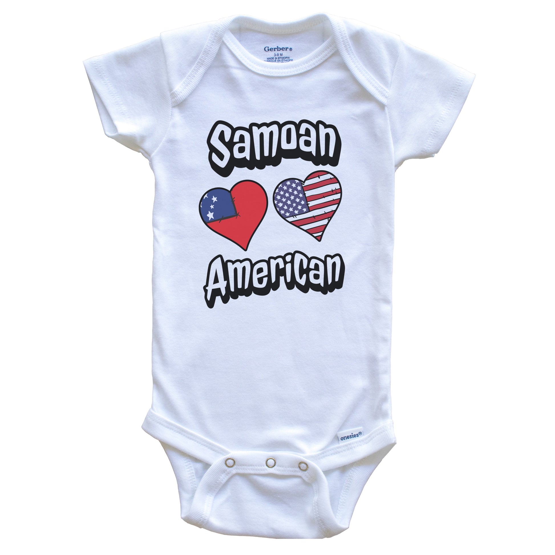 Samoan American Flag Hearts Combo Samoa Baby Bodysuit