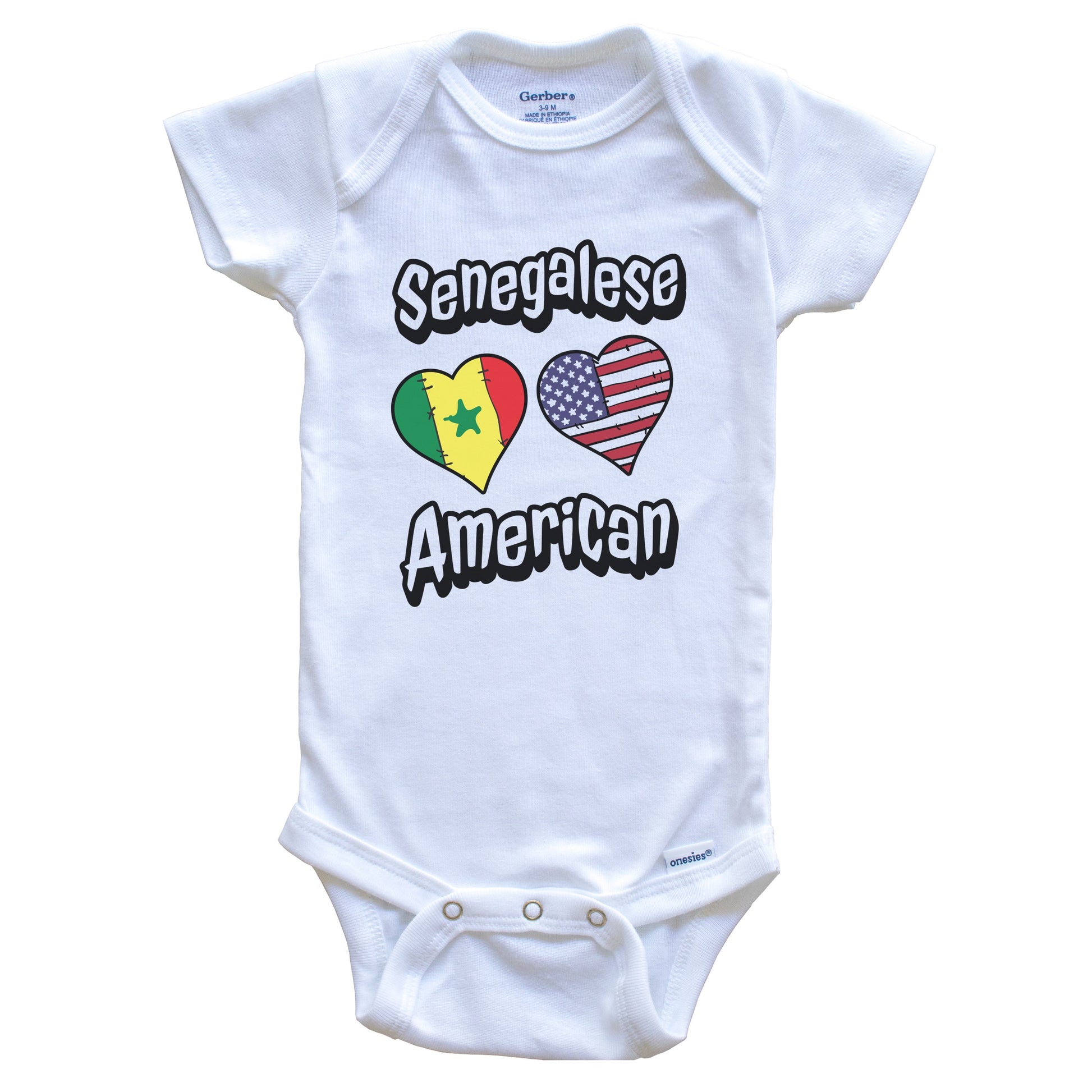 Senegalese American Flag Hearts Combo Senegal Baby Bodysuit