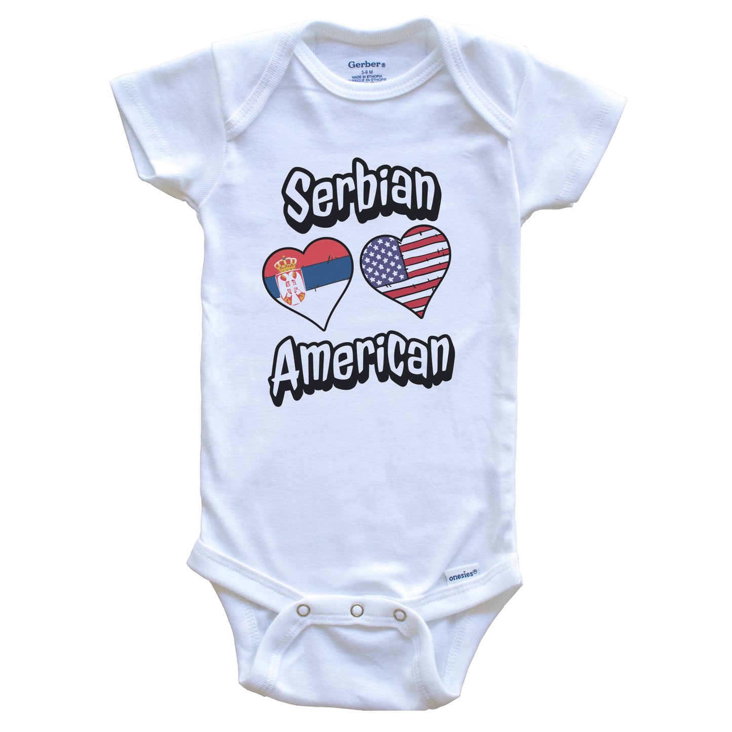 Serbian American Flag Hearts Combo Serbia Baby Bodysuit