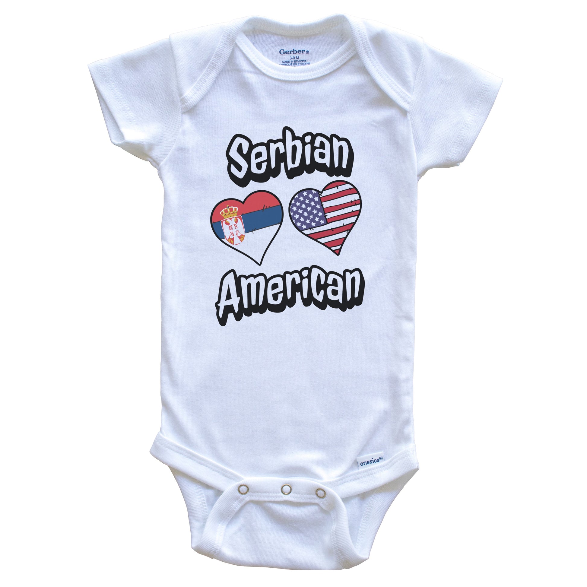Serbian American Flag Hearts Combo Serbia Baby Bodysuit