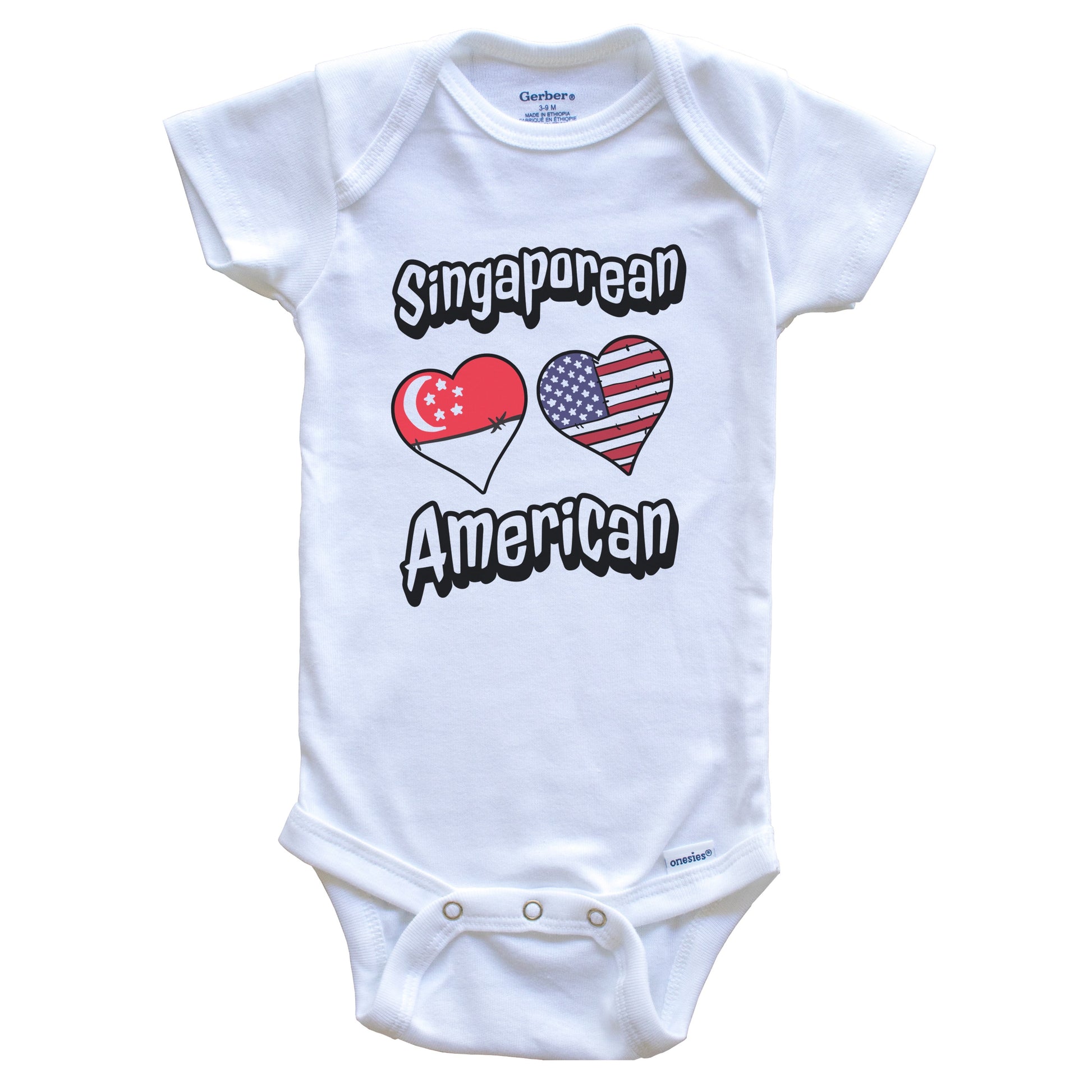 Singaporean American Flag Hearts Combo Singapore Baby Bodysuit