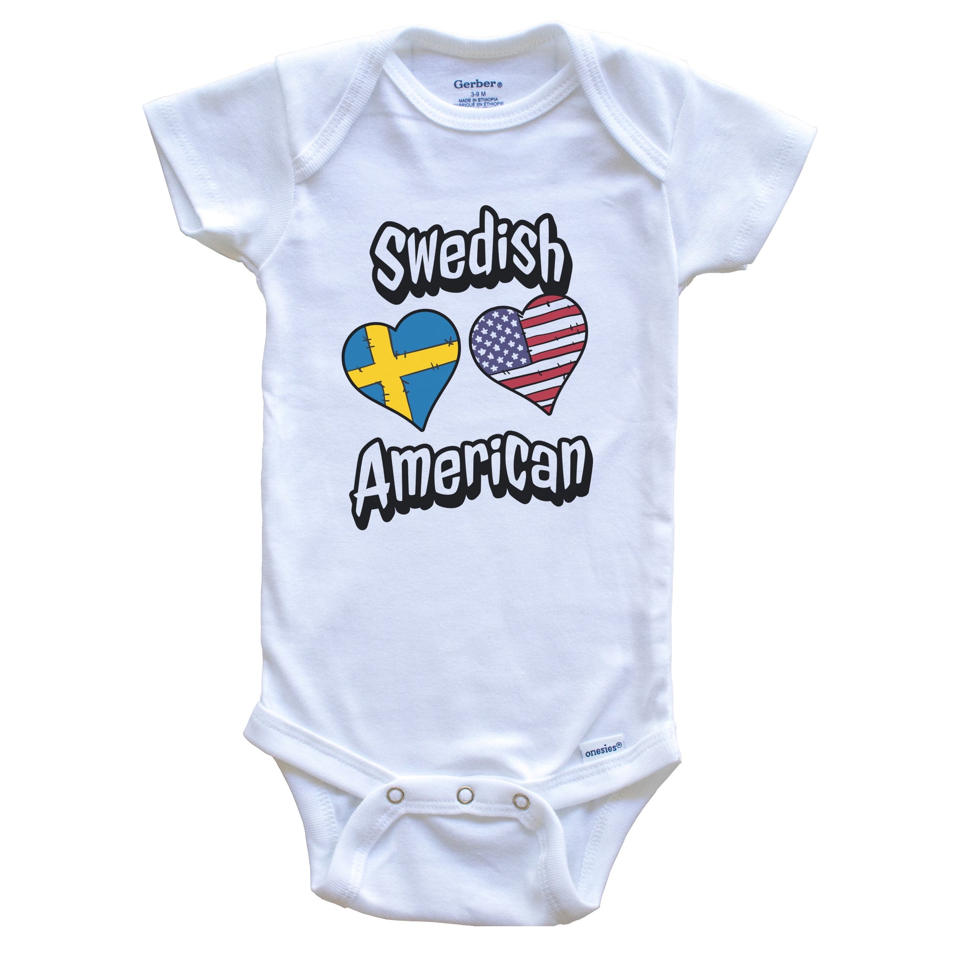 Swedish American Flag Hearts Combo Sweden Baby Bodysuit