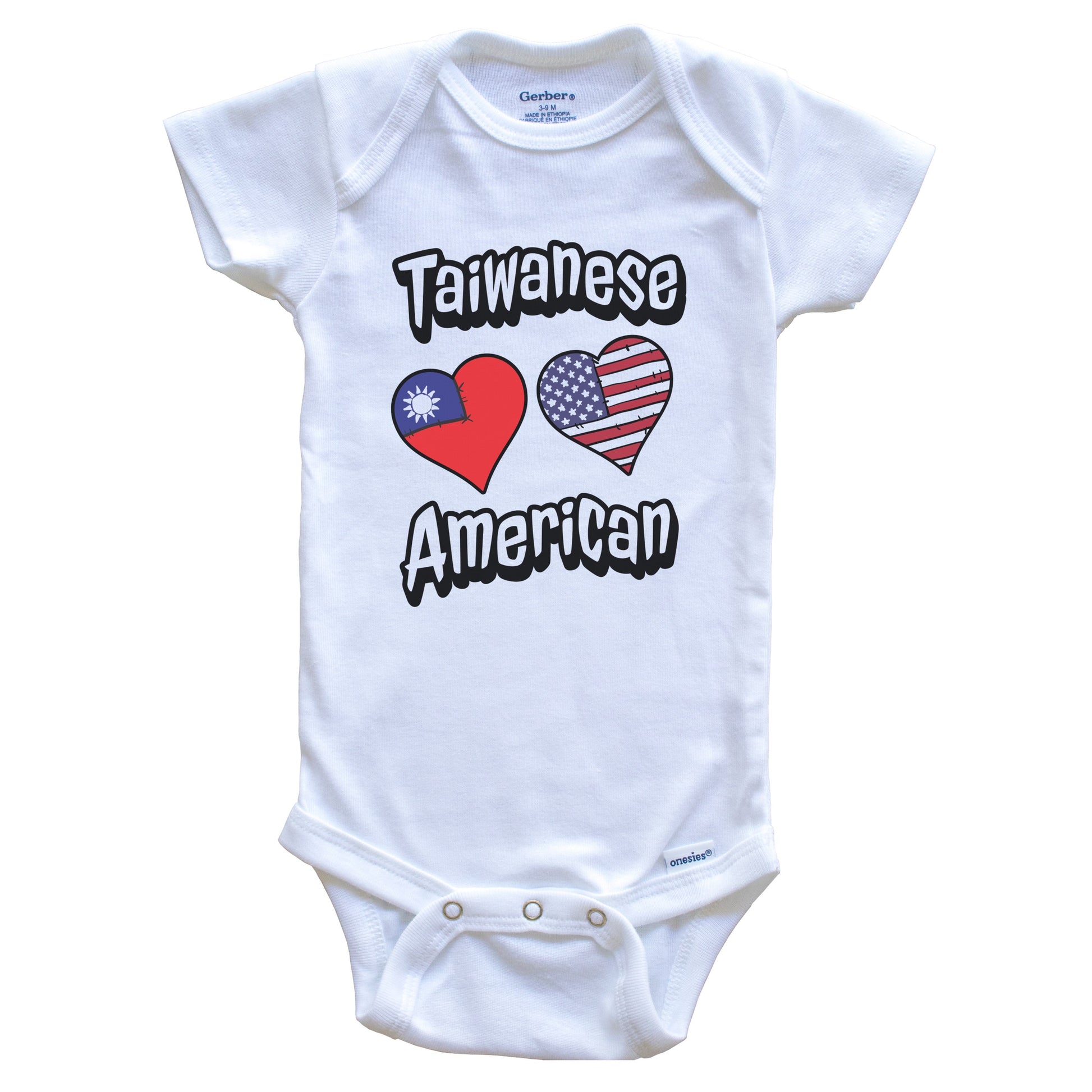 Taiwanese American Flag Hearts Combo Taiwan Baby Bodysuit