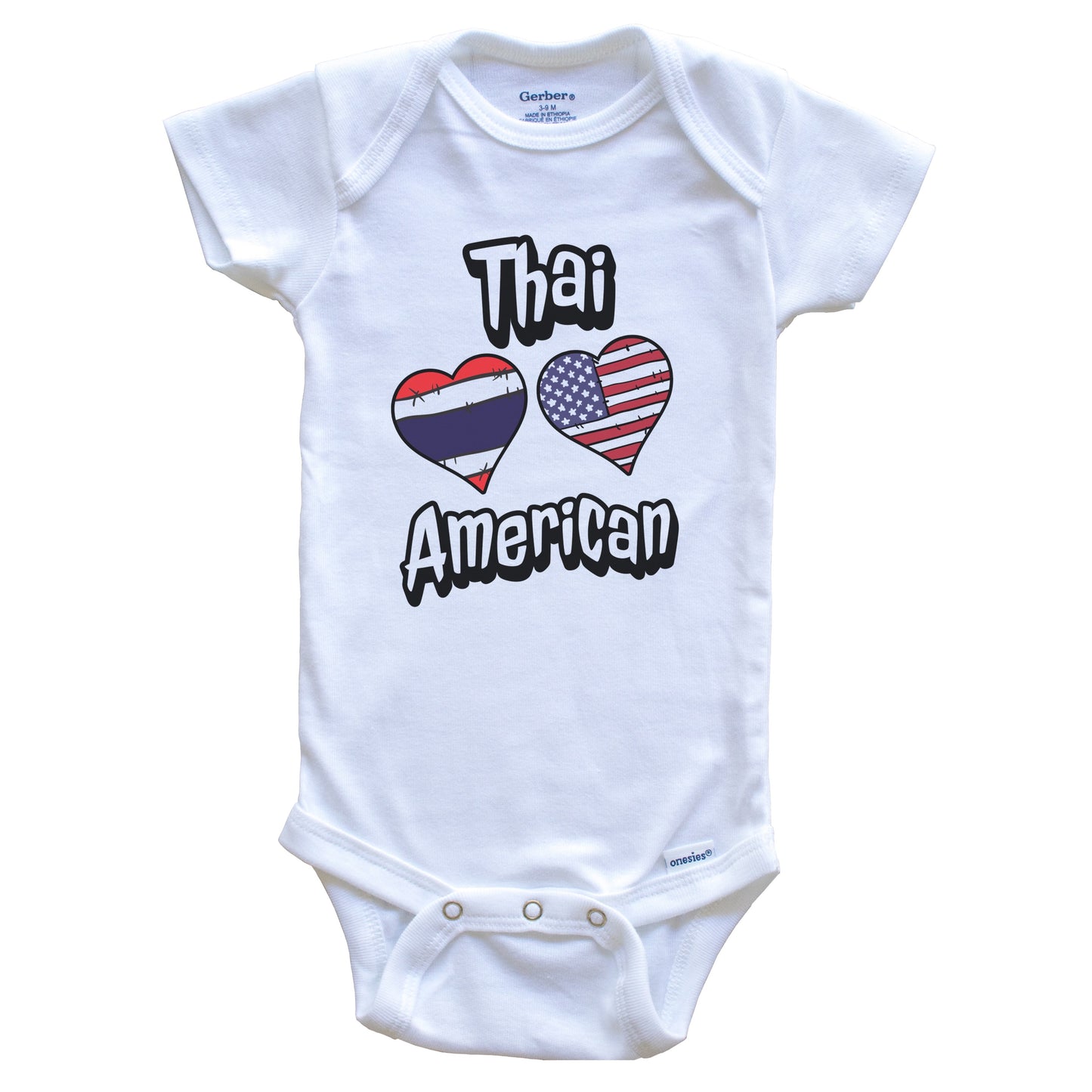 Thai American Flag Hearts Combo Thailand Baby Bodysuit