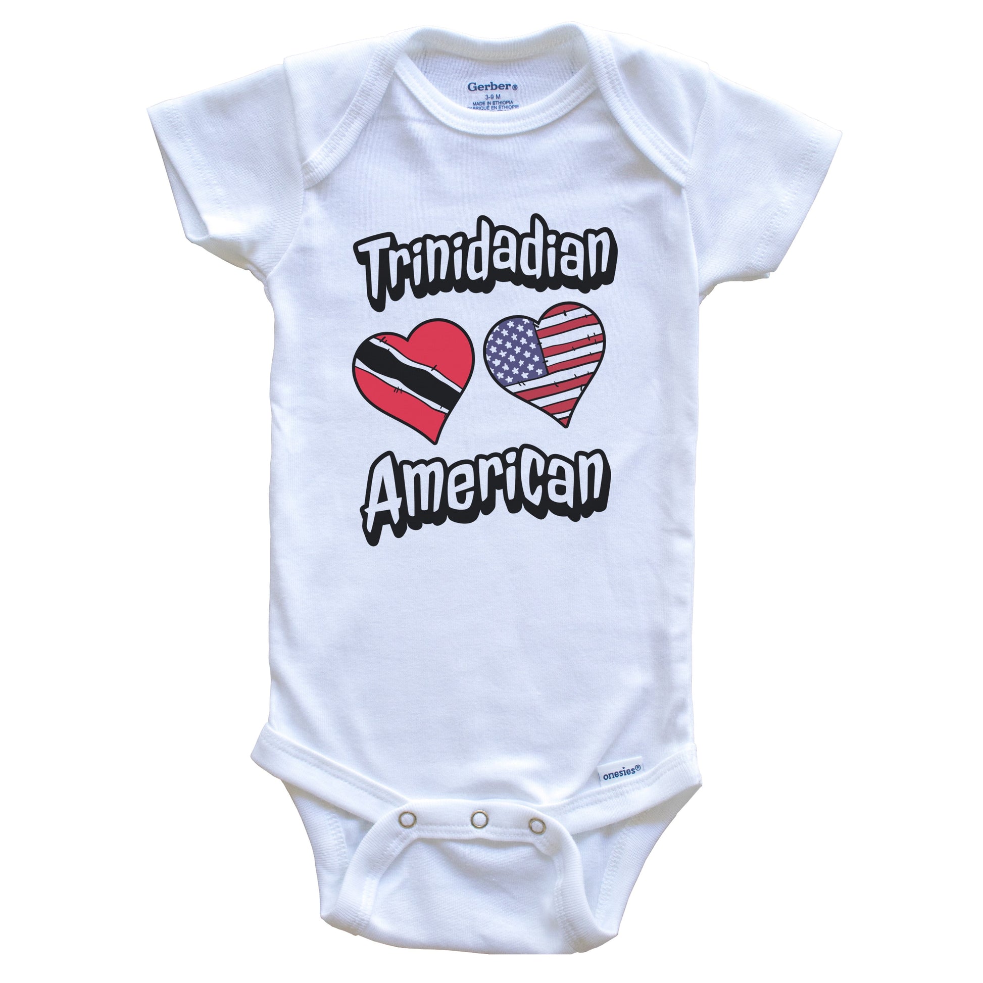 Trinidadian American Flag Hearts Combo Trinidad and Tobago Baby Bodysuit
