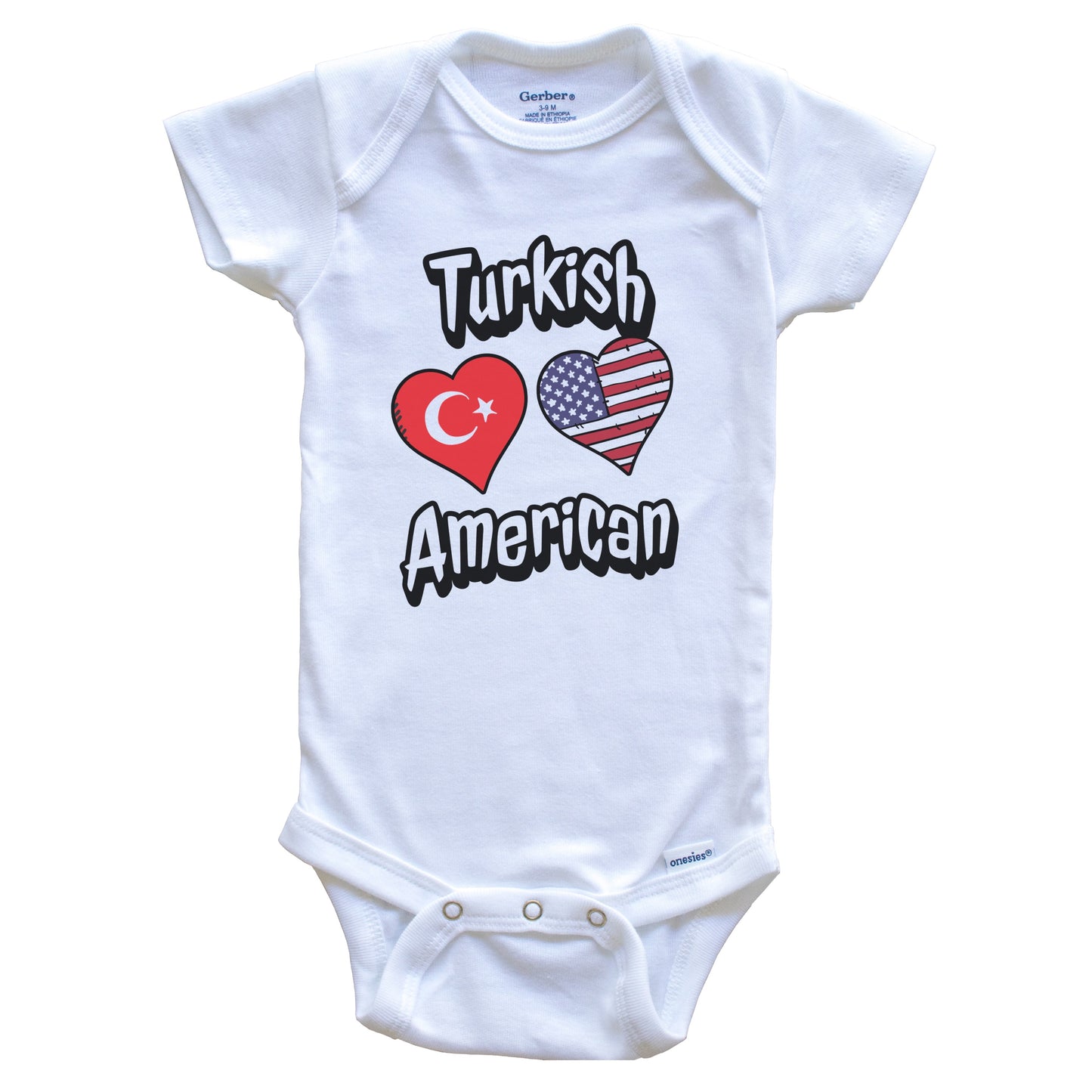 Turkish American Flag Hearts Combo Turkey Baby Bodysuit