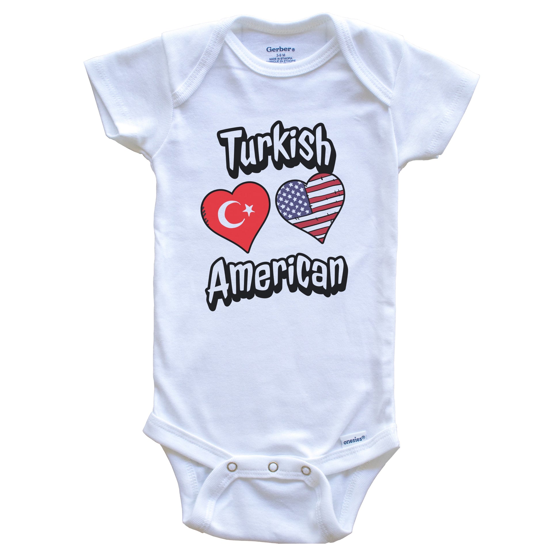 Turkish American Flag Hearts Combo Turkey Baby Bodysuit