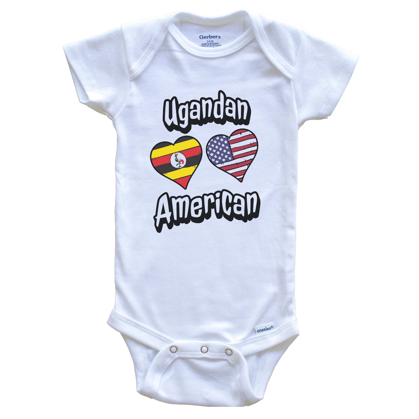 Ugandan American Flag Hearts Combo Uganda Baby Bodysuit