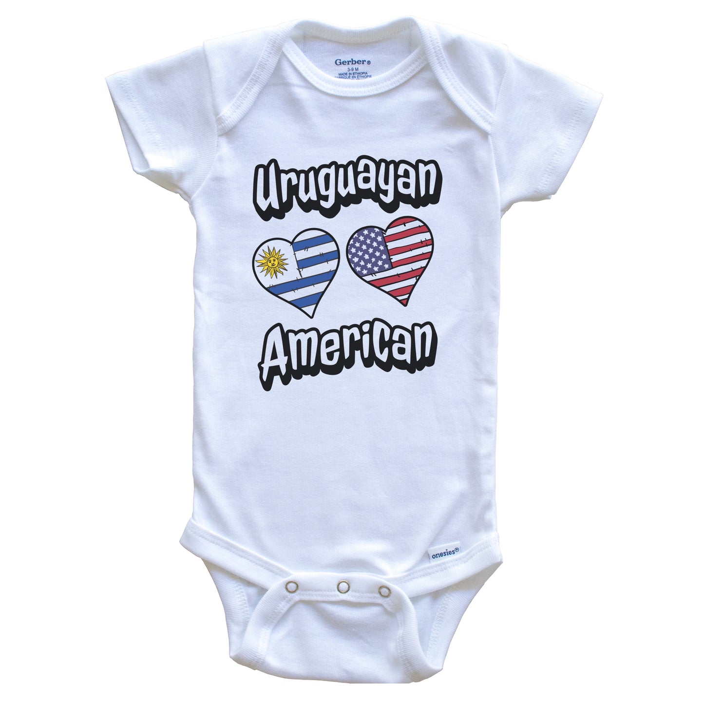 Uruguayan American Flag Hearts Combo Uruguay Baby Bodysuit